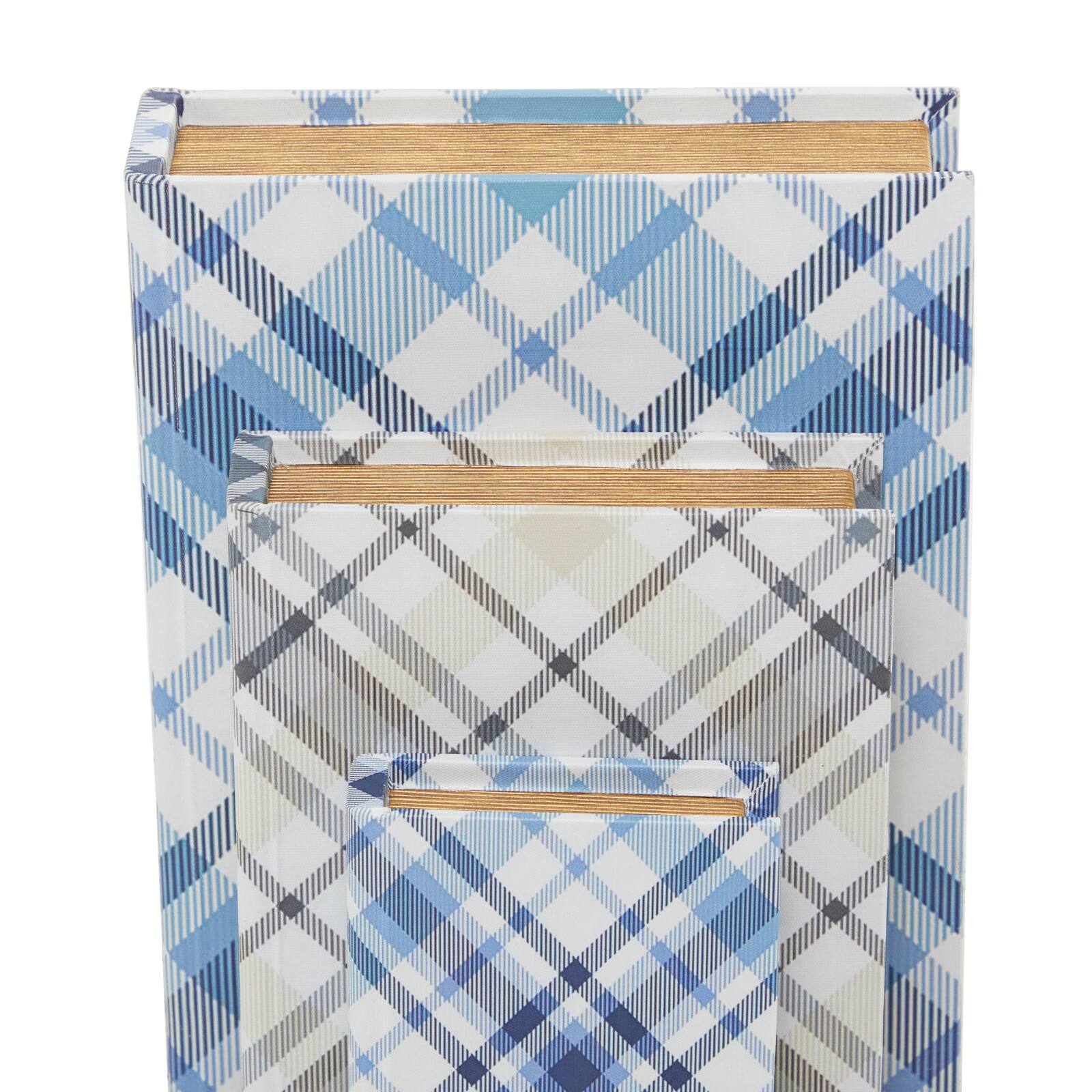 Blue Plaid Canvas Faux Book Box Set