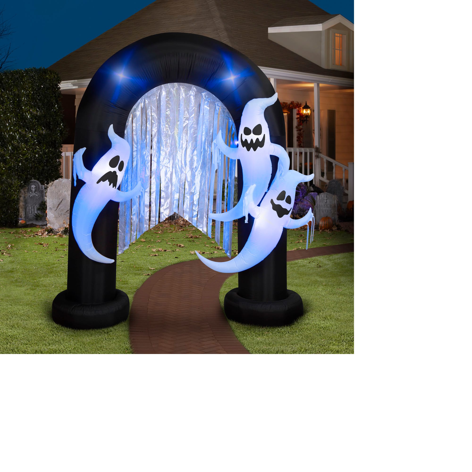 9ft. Airblown&#xAE; Halloween Inflatable Ghost Archway with Flickering Black Lights &#x26; Metallic Streamers