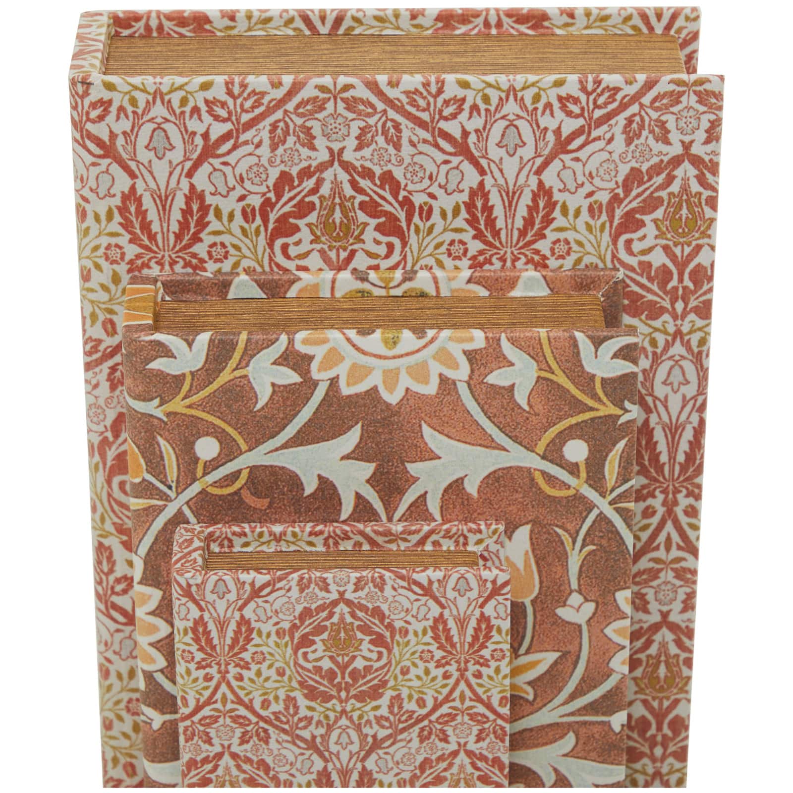 Orange Floral Faux Leather Faux Book Box Set