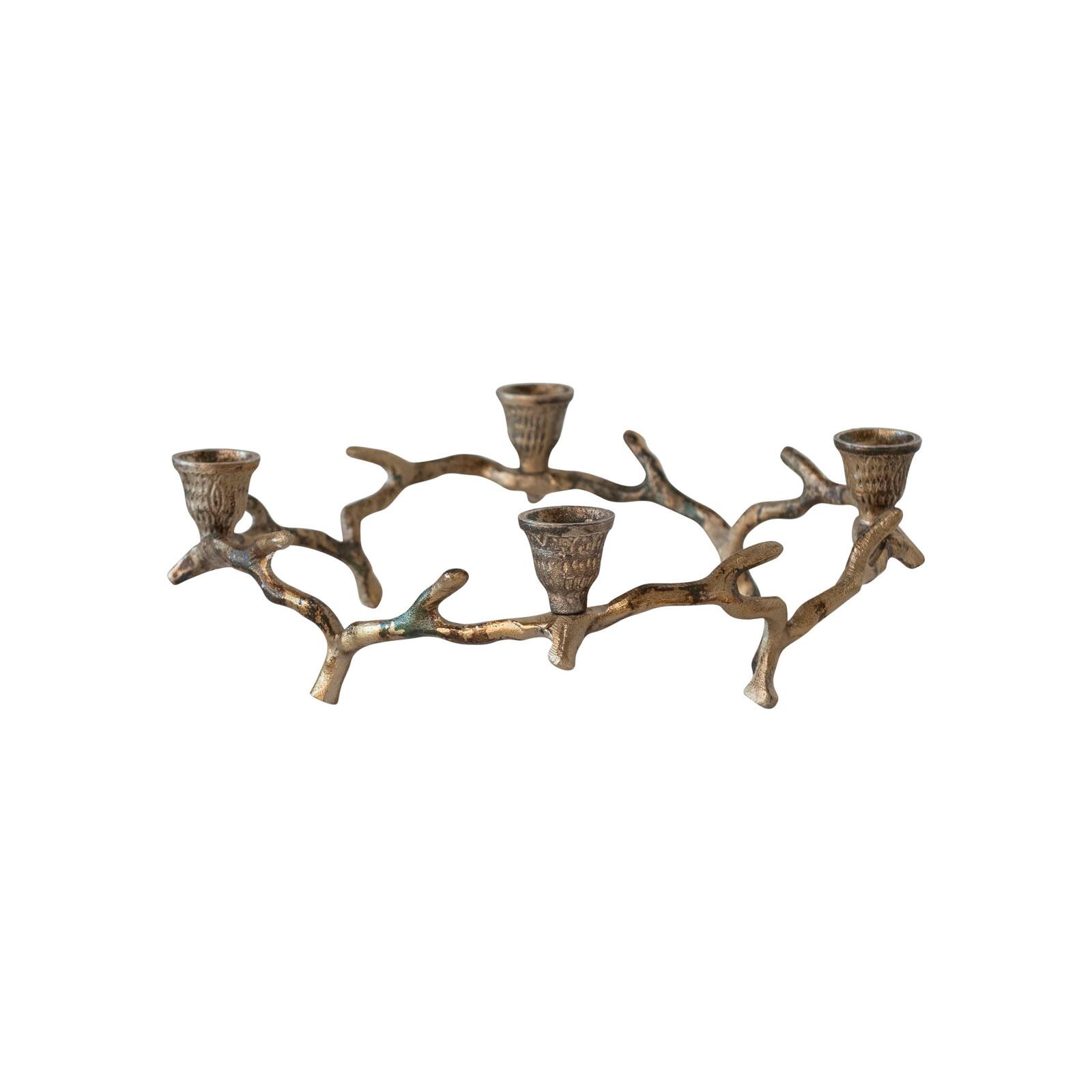 Hello Honey&#xAE; 13&#x22; Oxidized Antique Gold Finish Aluminum Wreath Advent Taper Candle Holder
