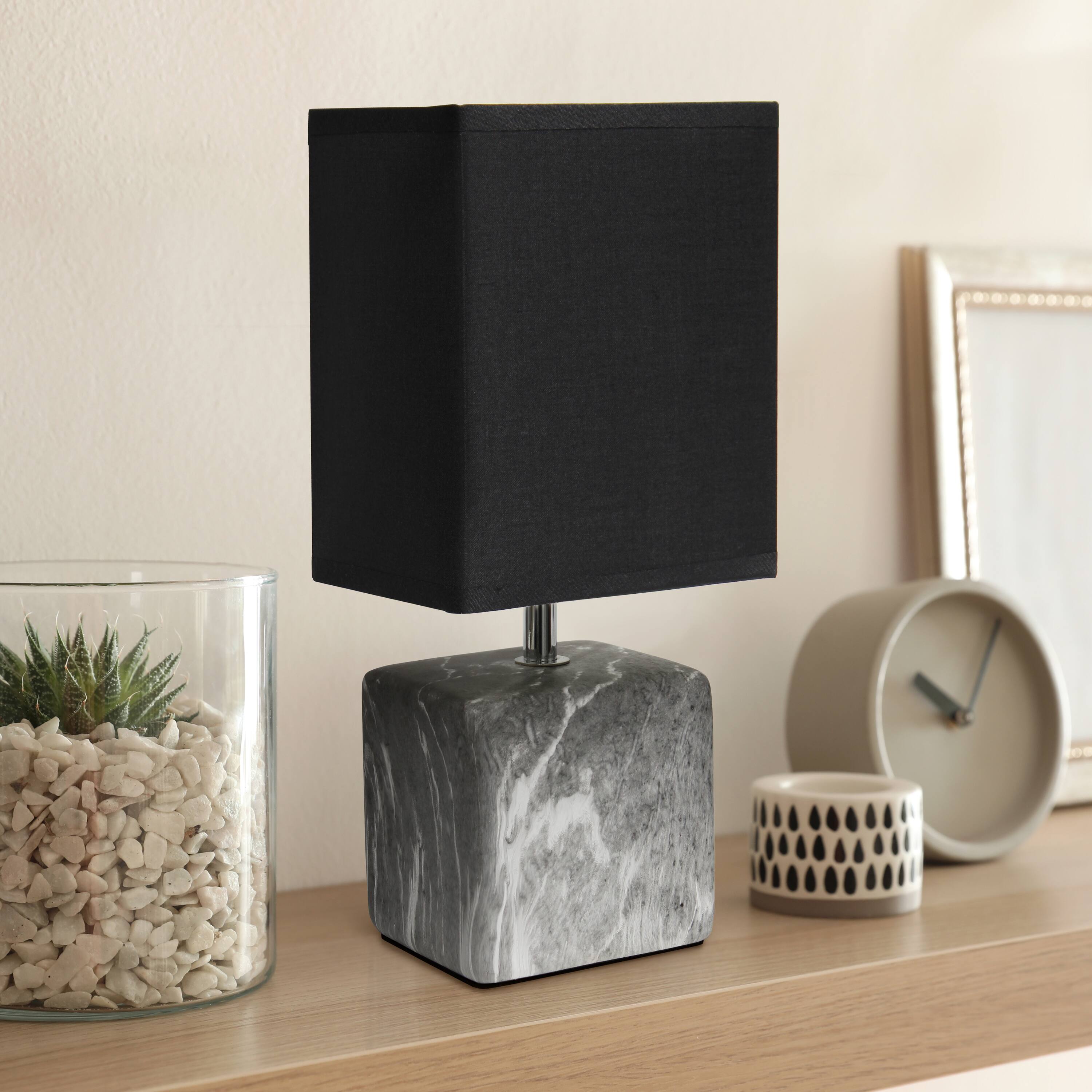 Simple Designs Black Marbled Ceramic Table Lamp