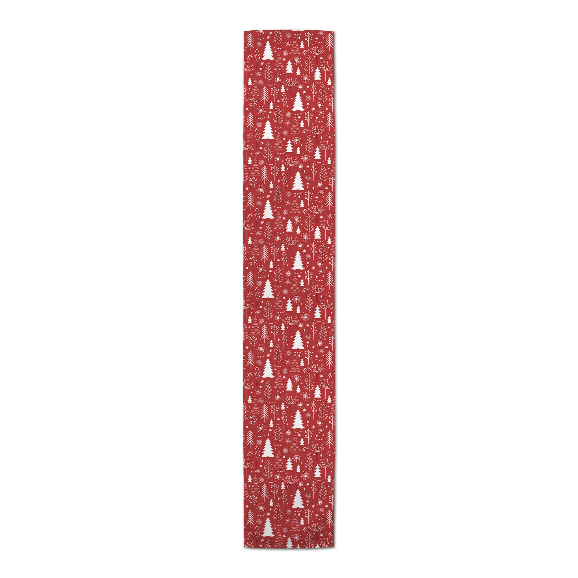 90" Winter Tree Pattern Red Poly Twill Table Runner