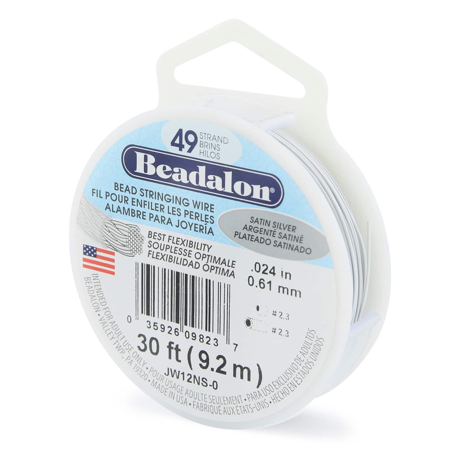 Beadalon&#xAE; 0.61mm Satin Silver 49 Strand Stainless Steel Bead Stringing Wire, 30ft.