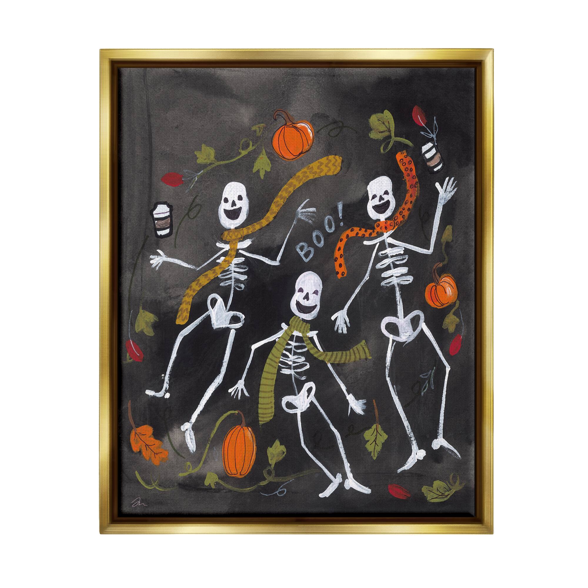 Stupell Industries Autumn Skeletons with Coffee Framed Floater Canvas Wall Art