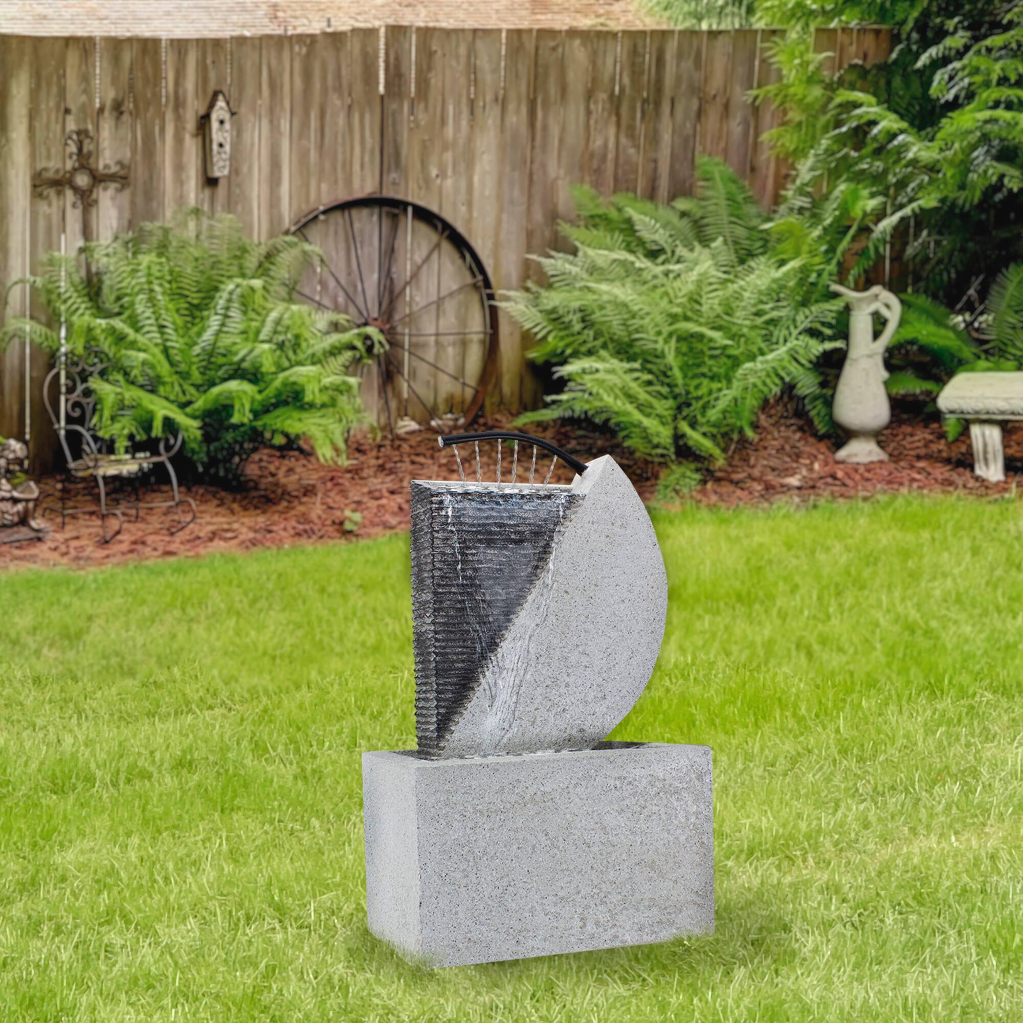 20" Gray Modern Style Rainfall Outdoor Water Fountain