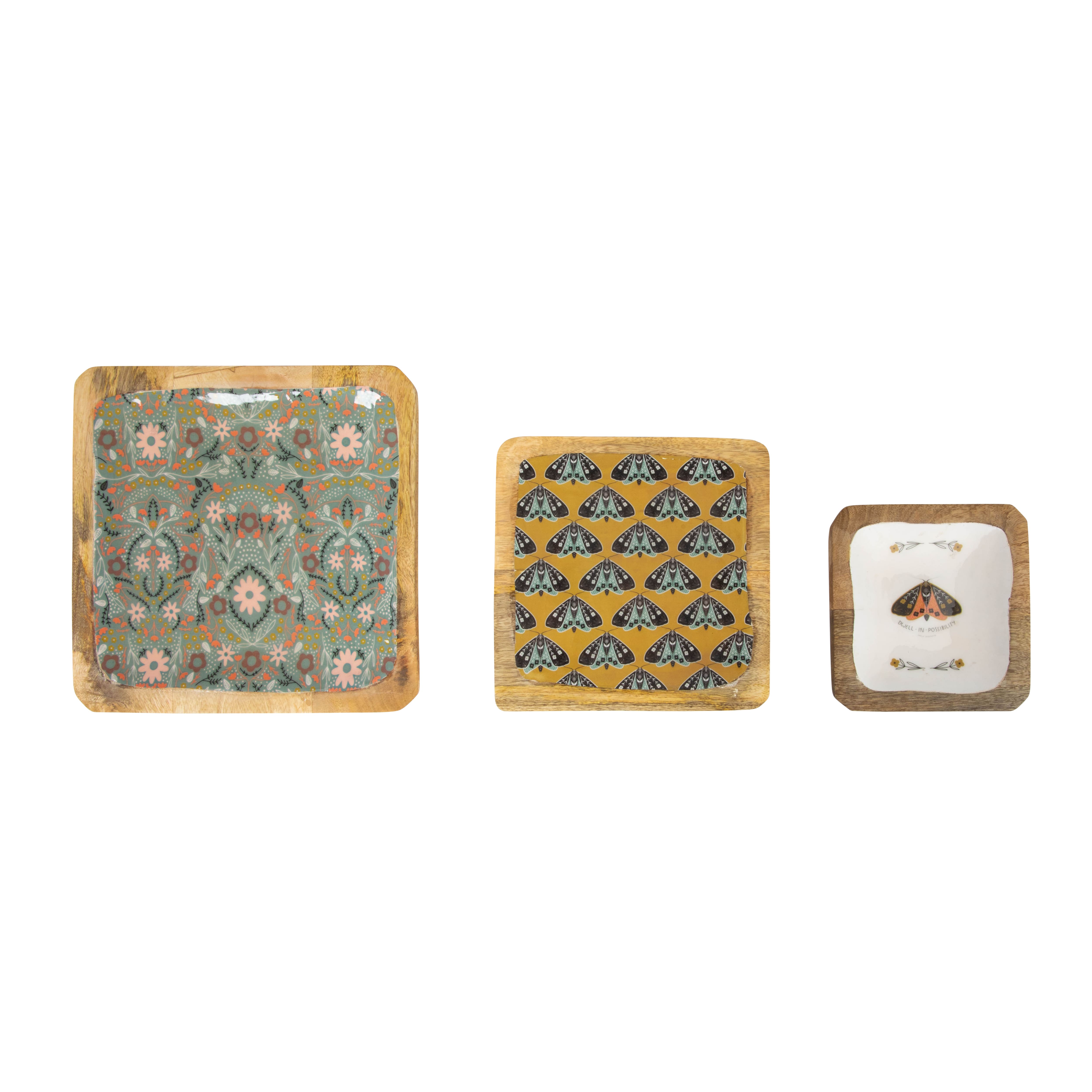 Multicolor Moths &#x26; Florals Enameled Wood Trays, 3ct.