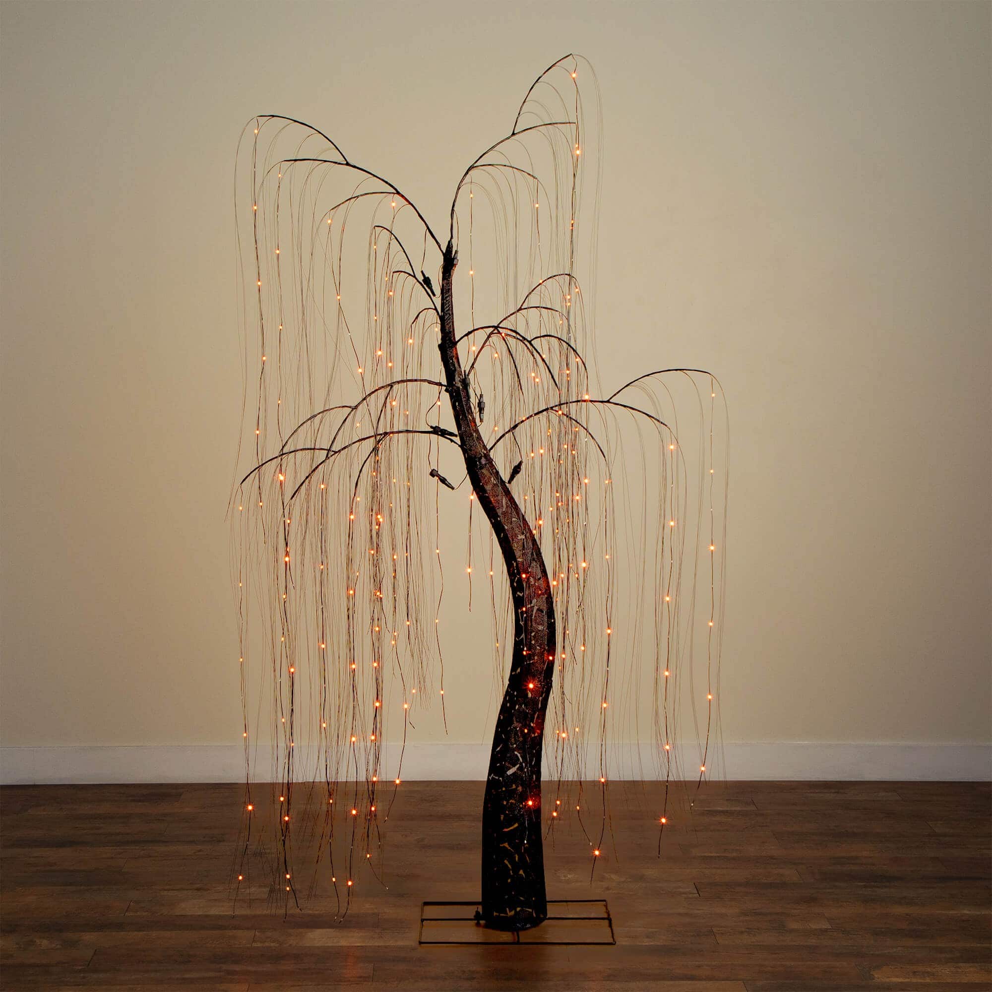7ft. Pre-Lit Artificial Halloween Black Willow Tree with 600 Purple and Orange Dual Color LED Lights