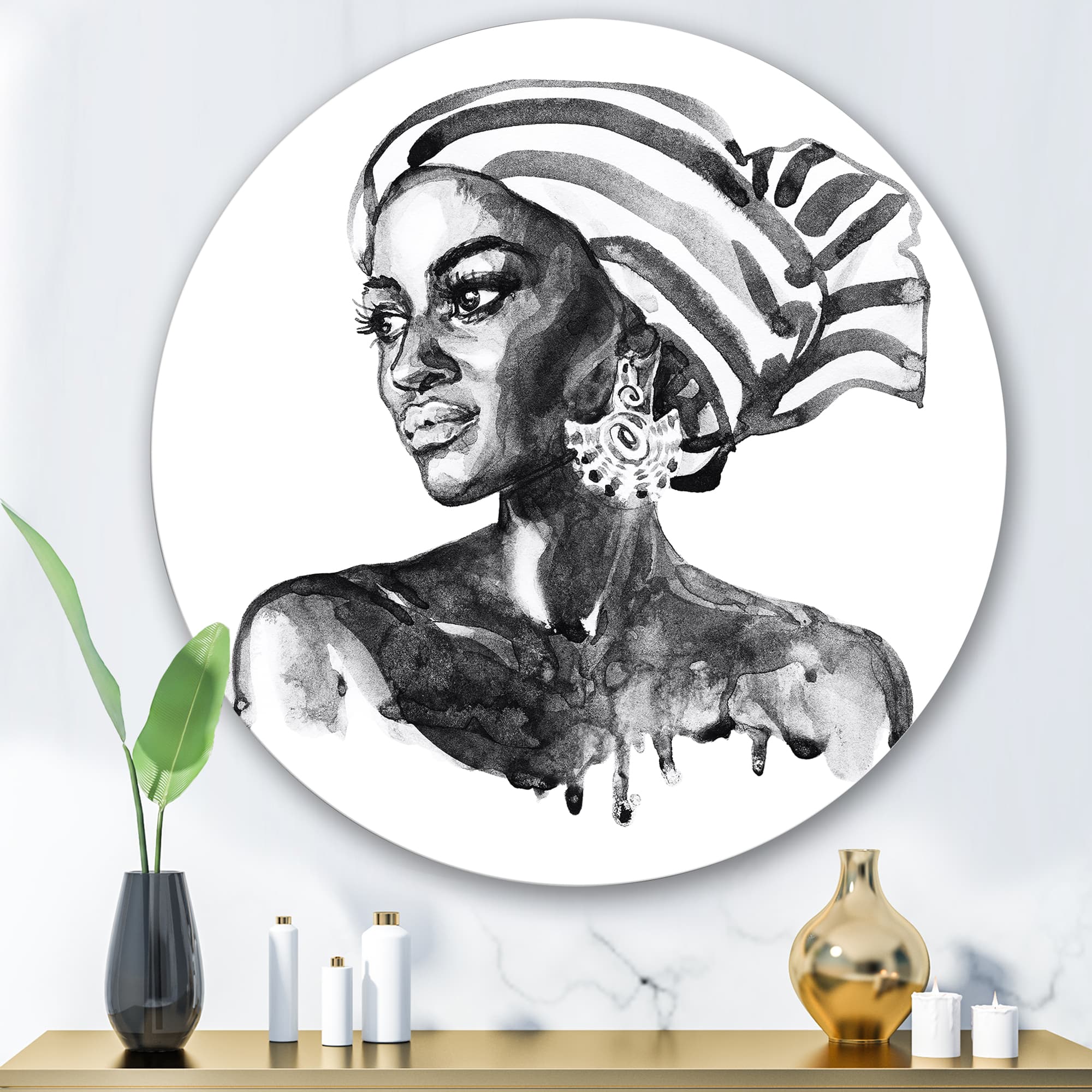 Designart - Portrait of African American Woman XII - Modern Metal Circle Wall Art