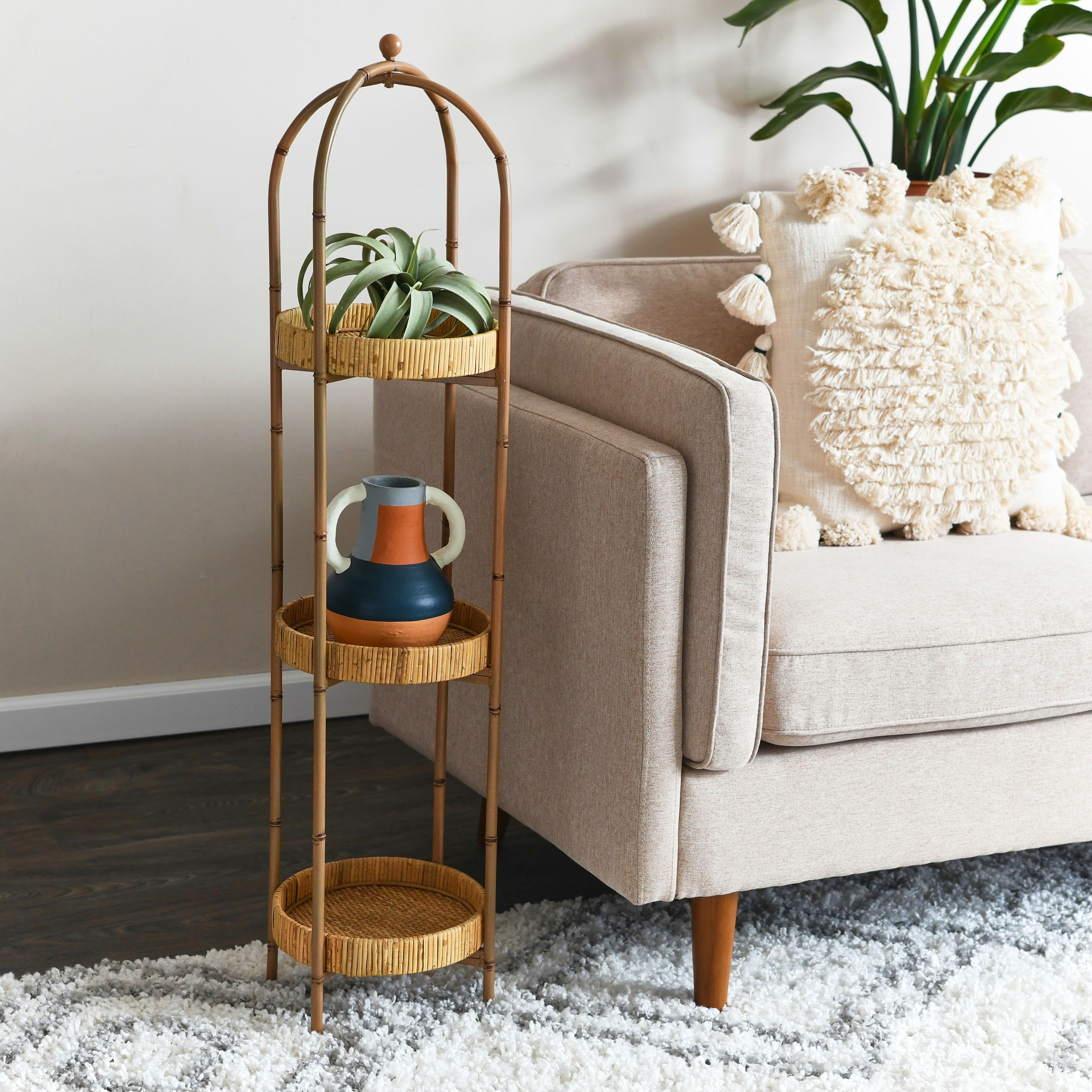 Hello Honey&#xAE; 42&#x27;&#x27; Bamboo Style Metal Shelf With Rattan Trays