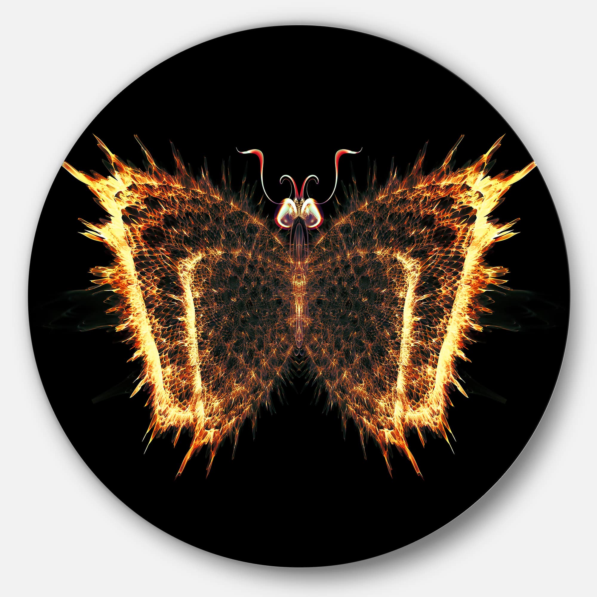 Designart - Fire Fractal Butterfly in Dark&#x27; Abstract Circle Metal Wall Art