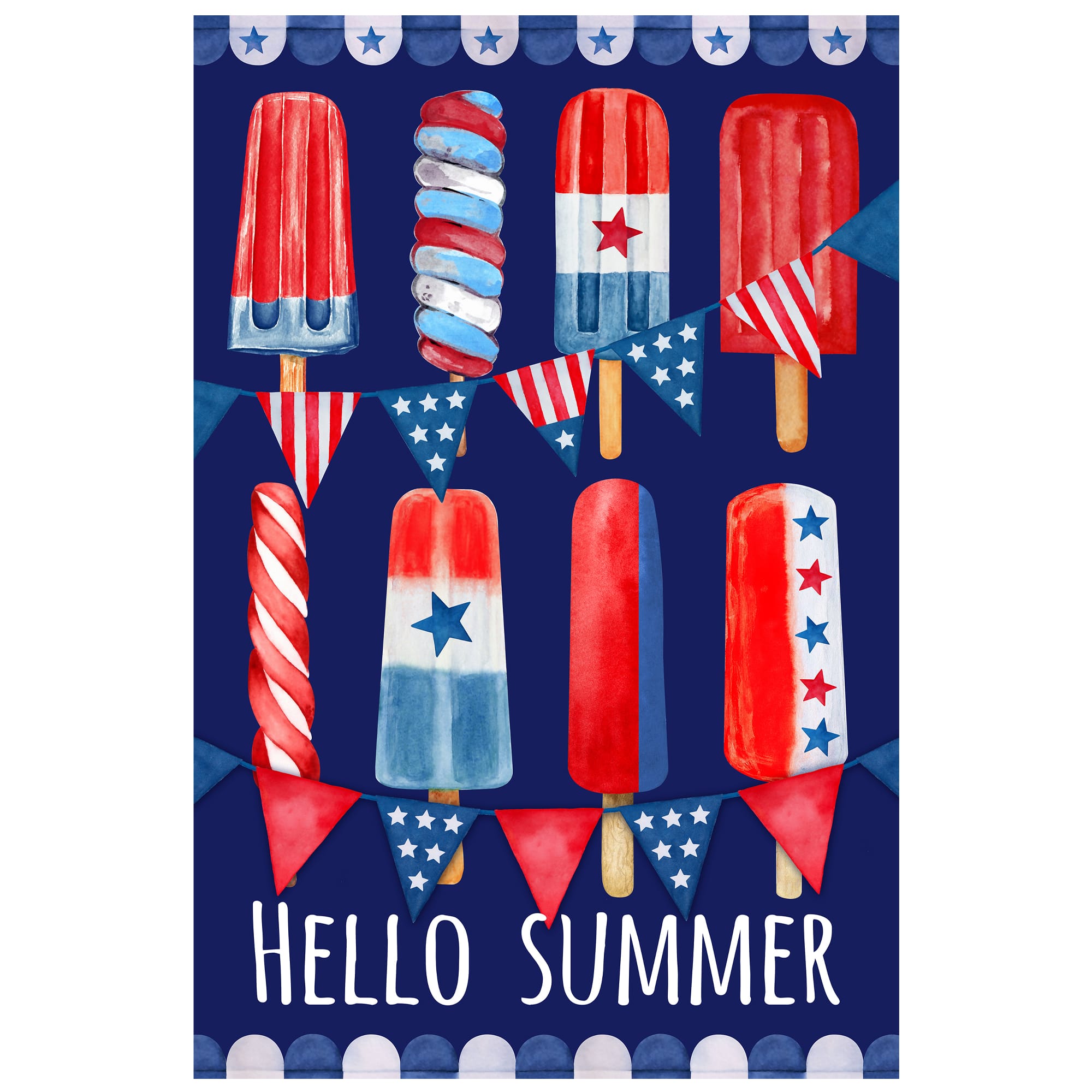 Hello Summer Patriotic Americana Popsicle Garden Flag, 12.5&#x22; x 18&#x22;