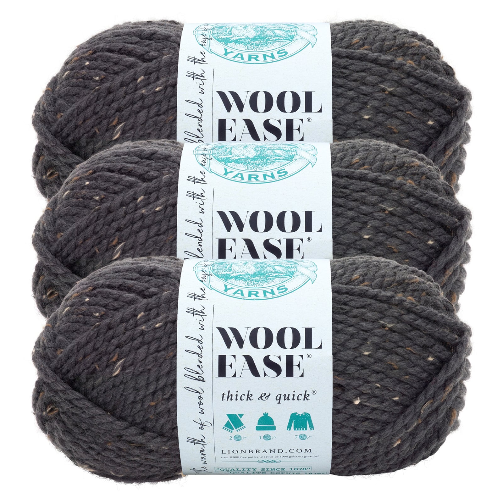 Wool Ease Lion Brand Yarn Thick & Quick Dark Gray Wool Blend Lot of 2  Skeins