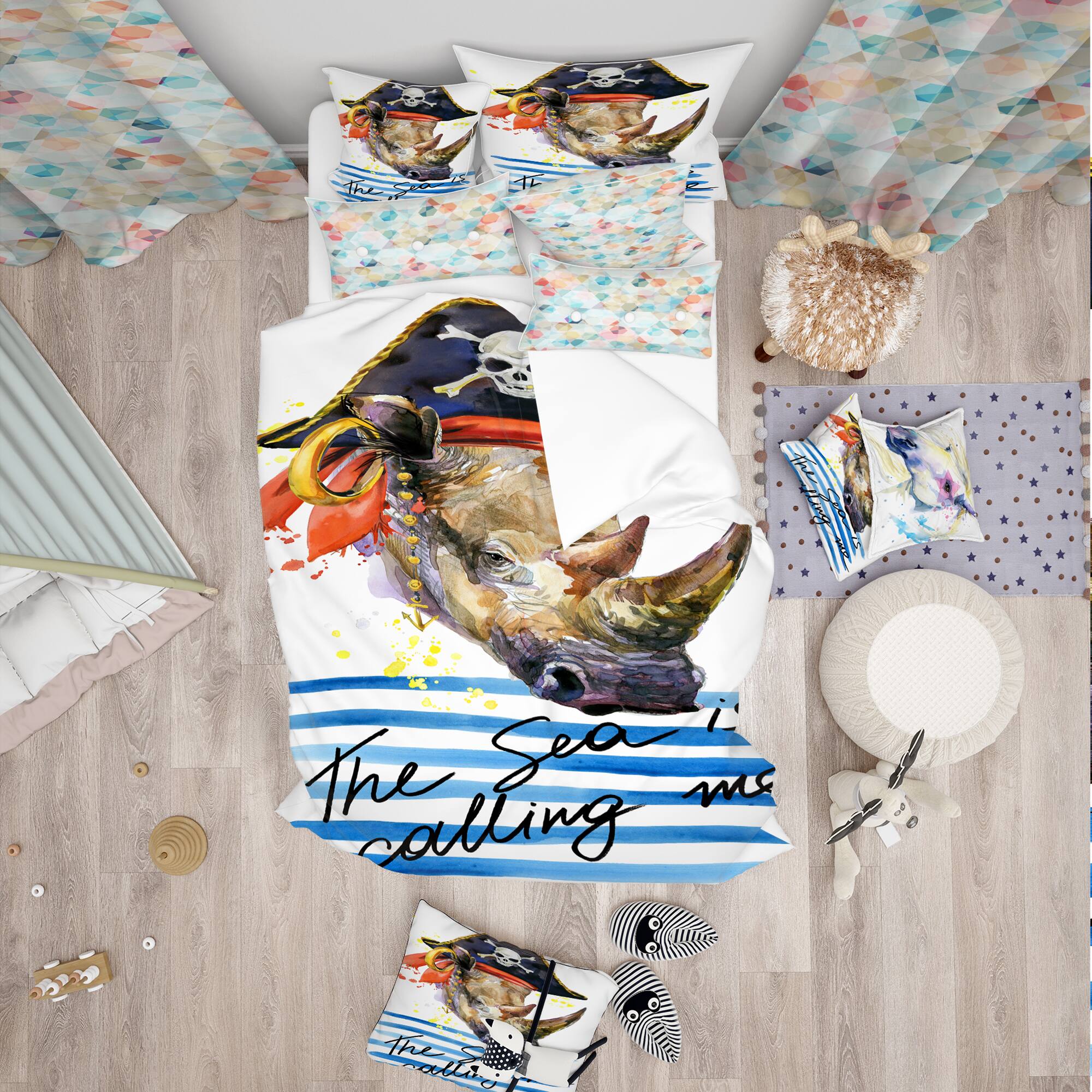 Designart &#x27;Pirate Animal in Hat The Sea Is Calling Me - Modern kids Duvet Cover Set