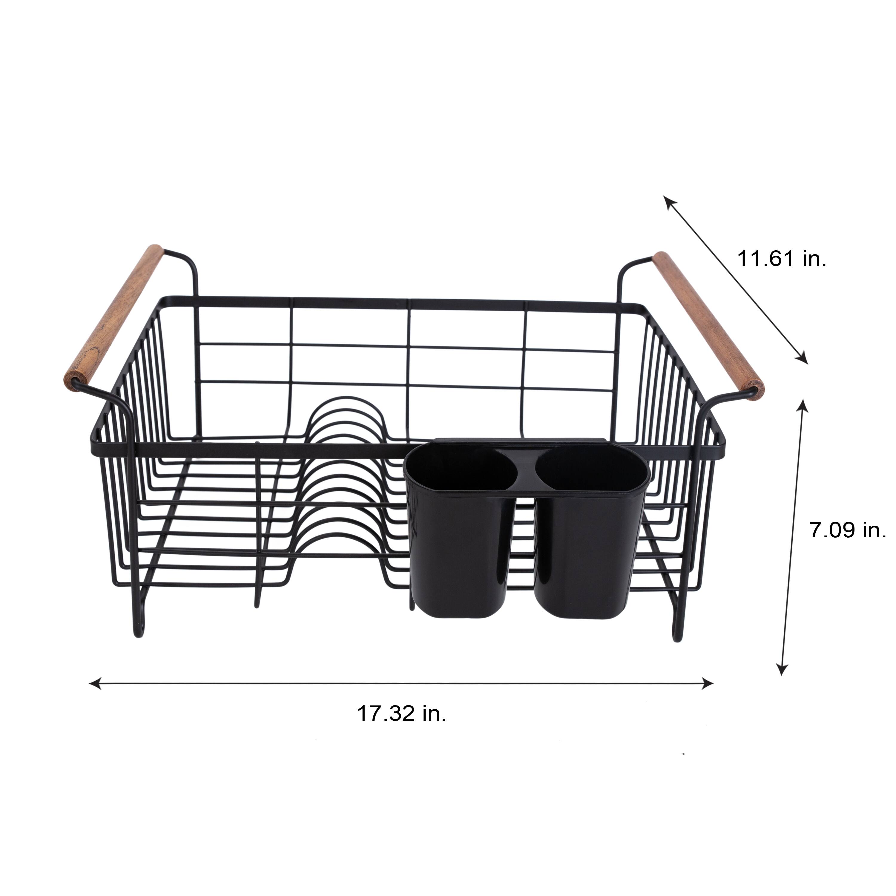 Kitchen Details Acacia Wood Black Drying Rack with Draining Tray