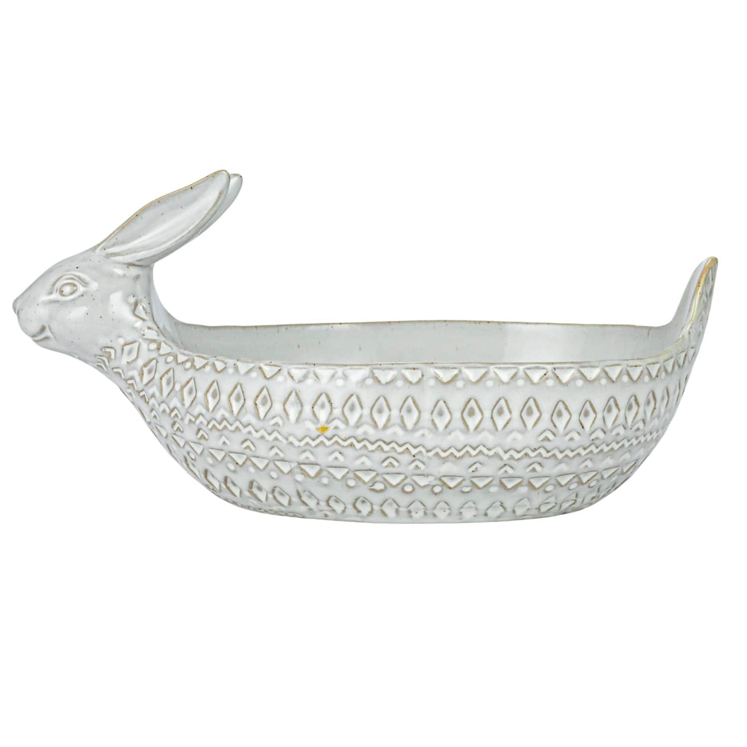 Hello Honey® 11" White Debossed Stoneware Rabbit Bowl with Reactive Glass, 2ct.