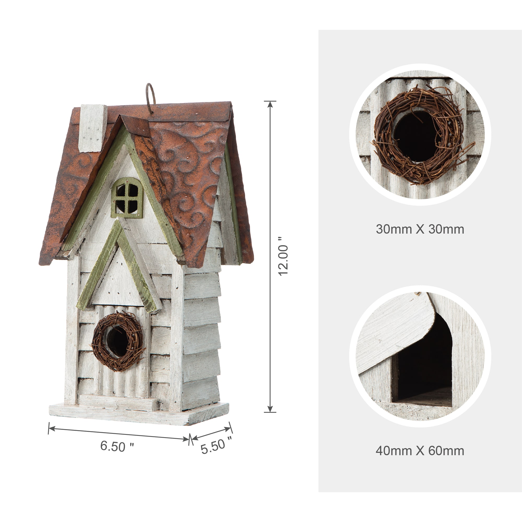 Glitzhome® 12" Washed White Distressed Cottage Birdhouse