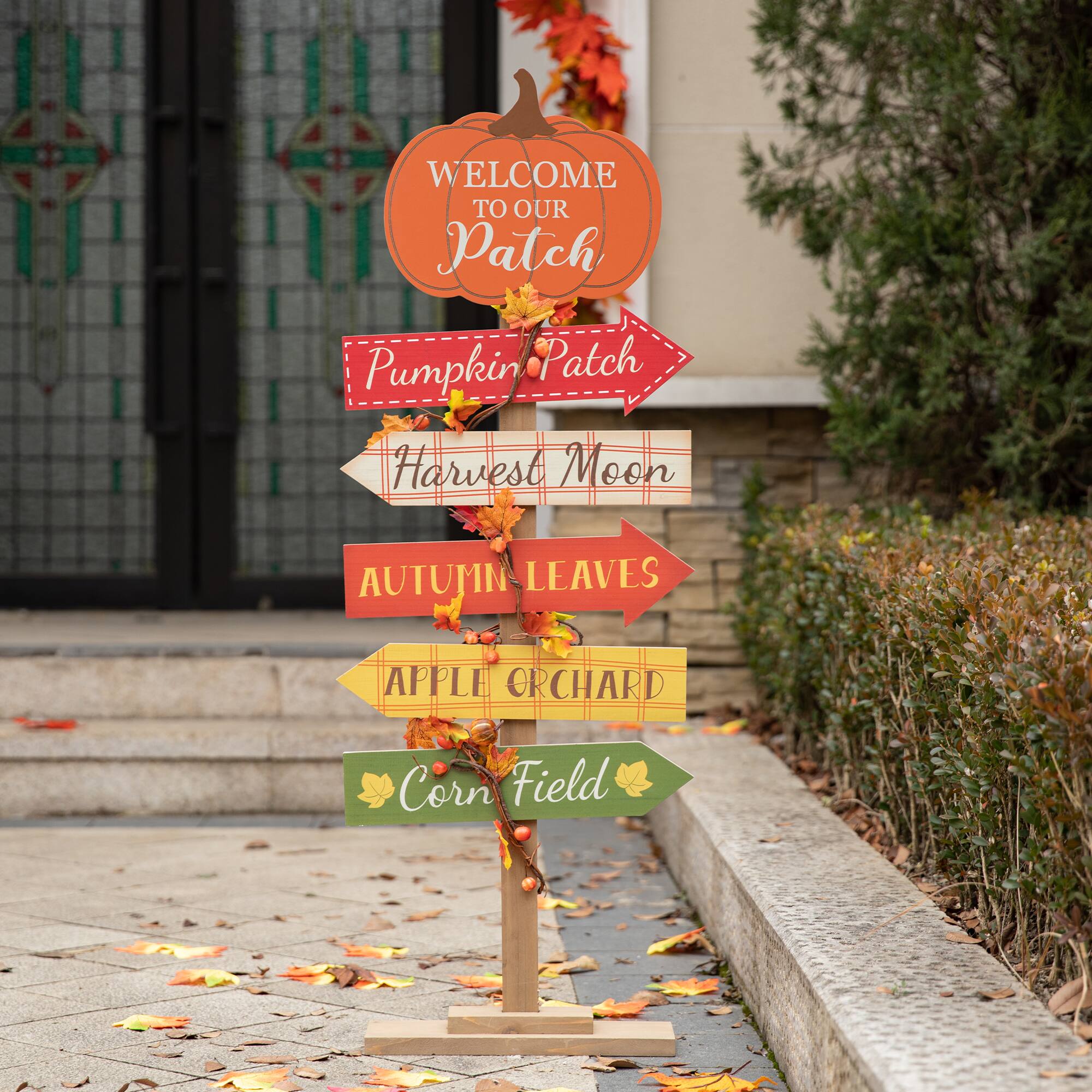 Glitzhome&#xAE; 42.5&#x22; Fall Wooden Pumpkin Patch Porch Sign