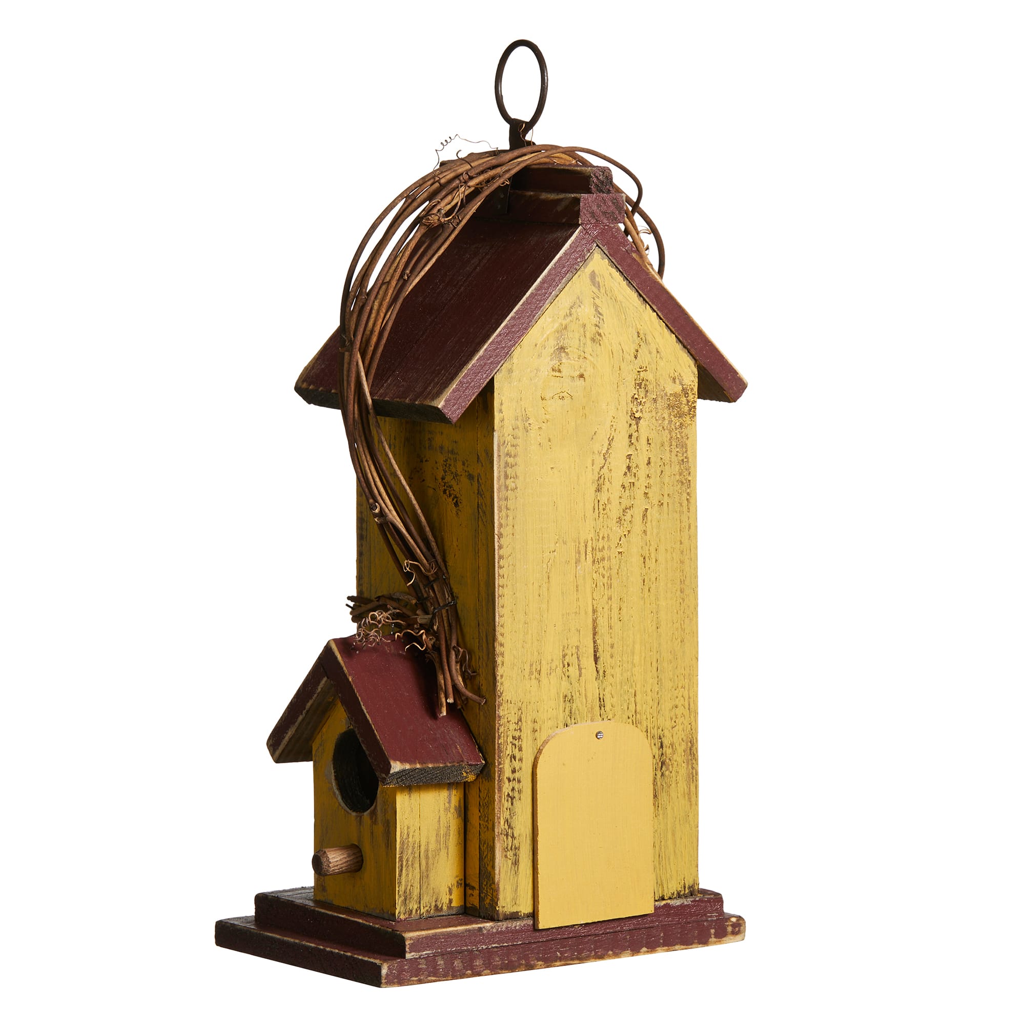Glitzhome&#xAE; 11.5&#x22; Yellow Washed with Rattan Distressed Wood Cottage Birdhouse
