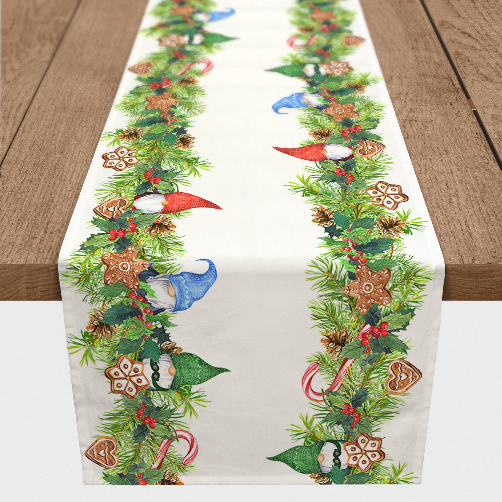Gnome and Cookie Garland Poly Twill Table Runner