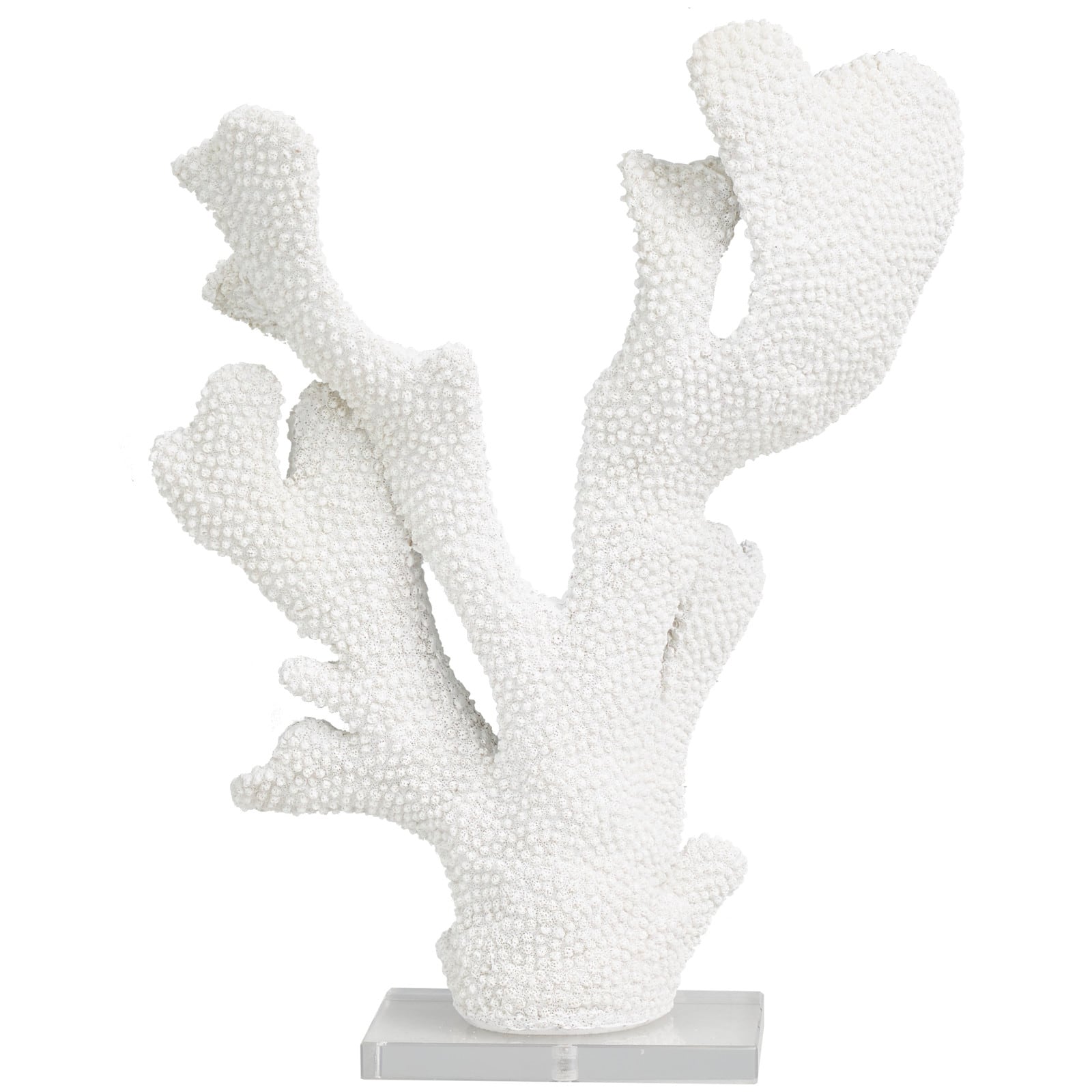 16&#x22; White Polystone Tall Textured Coral Sculpture with Clear Acrylic Base