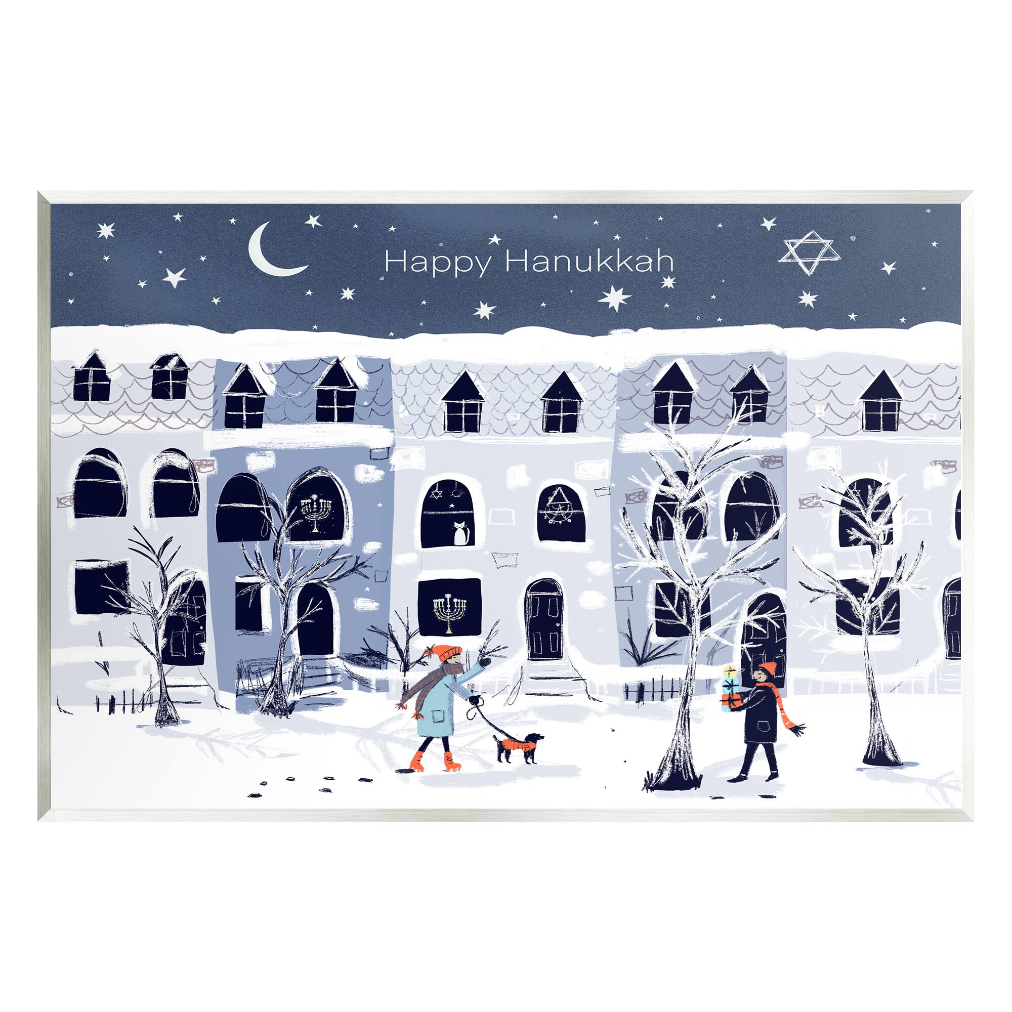 Stupell Industries Happy Hanukkah Winter City Scene Wall Plaque Art