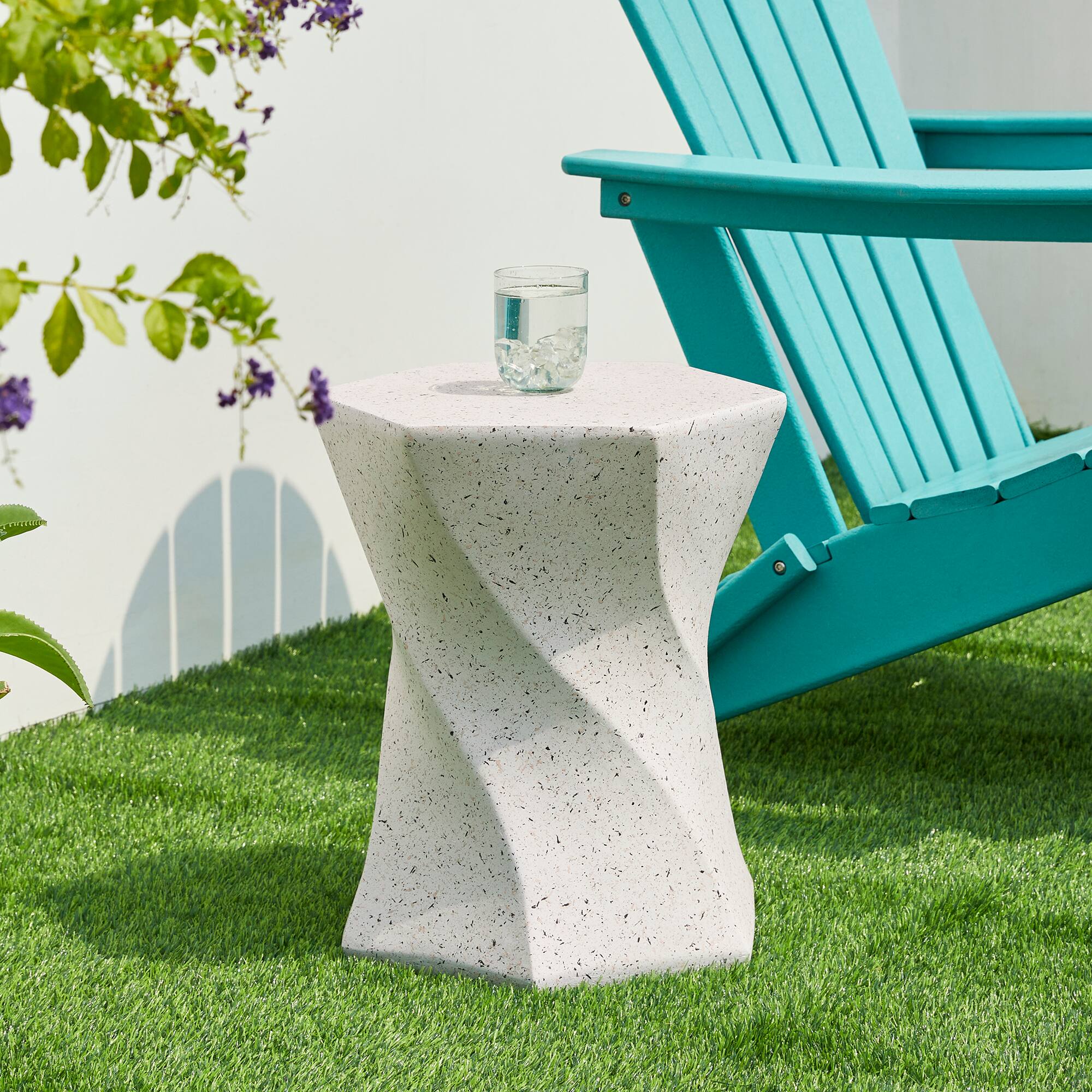 Glitzhome® 17.75" Multifunctional Twist-Style Faux Terrazzo Garden Stool