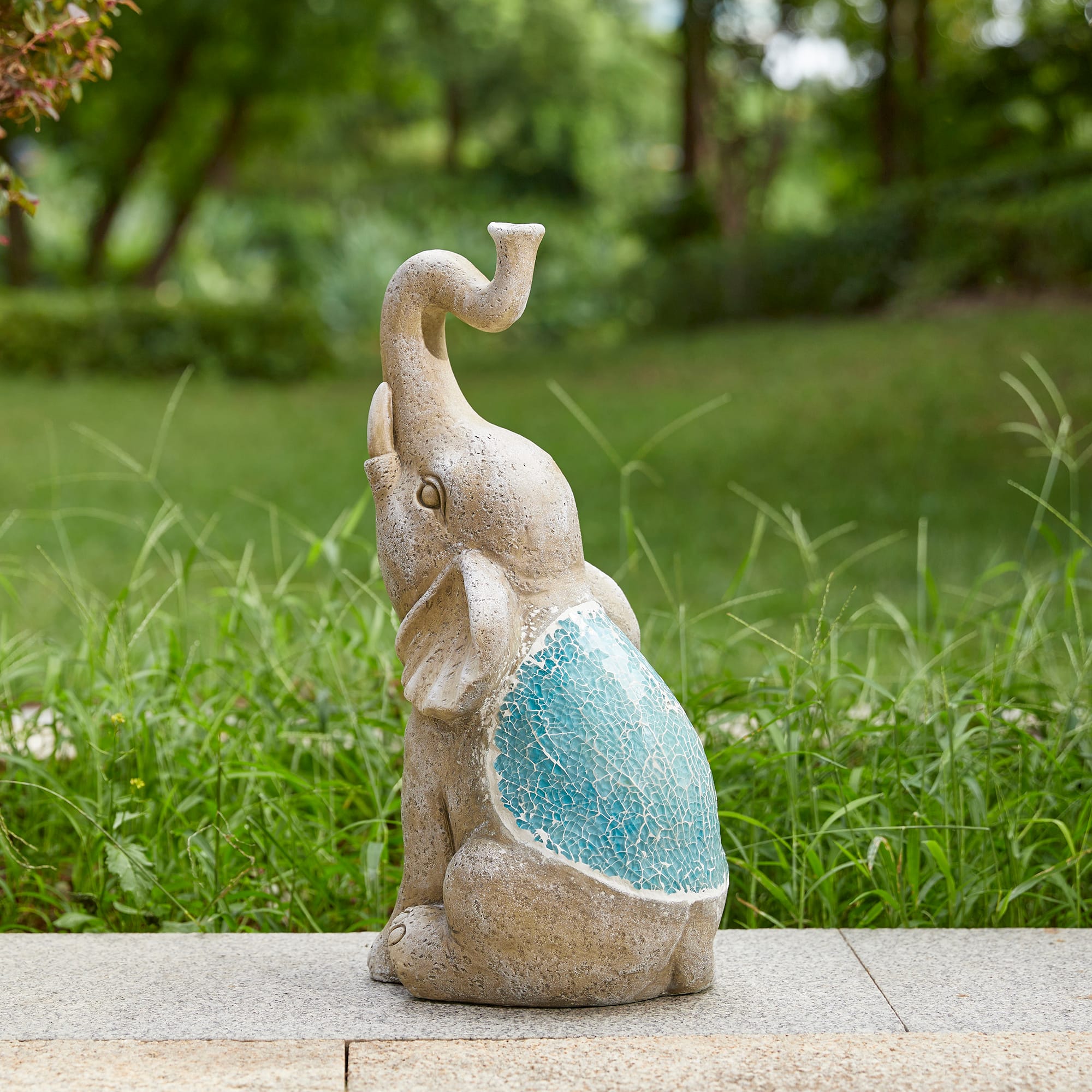 Glitzhome® 18" Faux Granite & Mosaic Sitting Elephant Statue