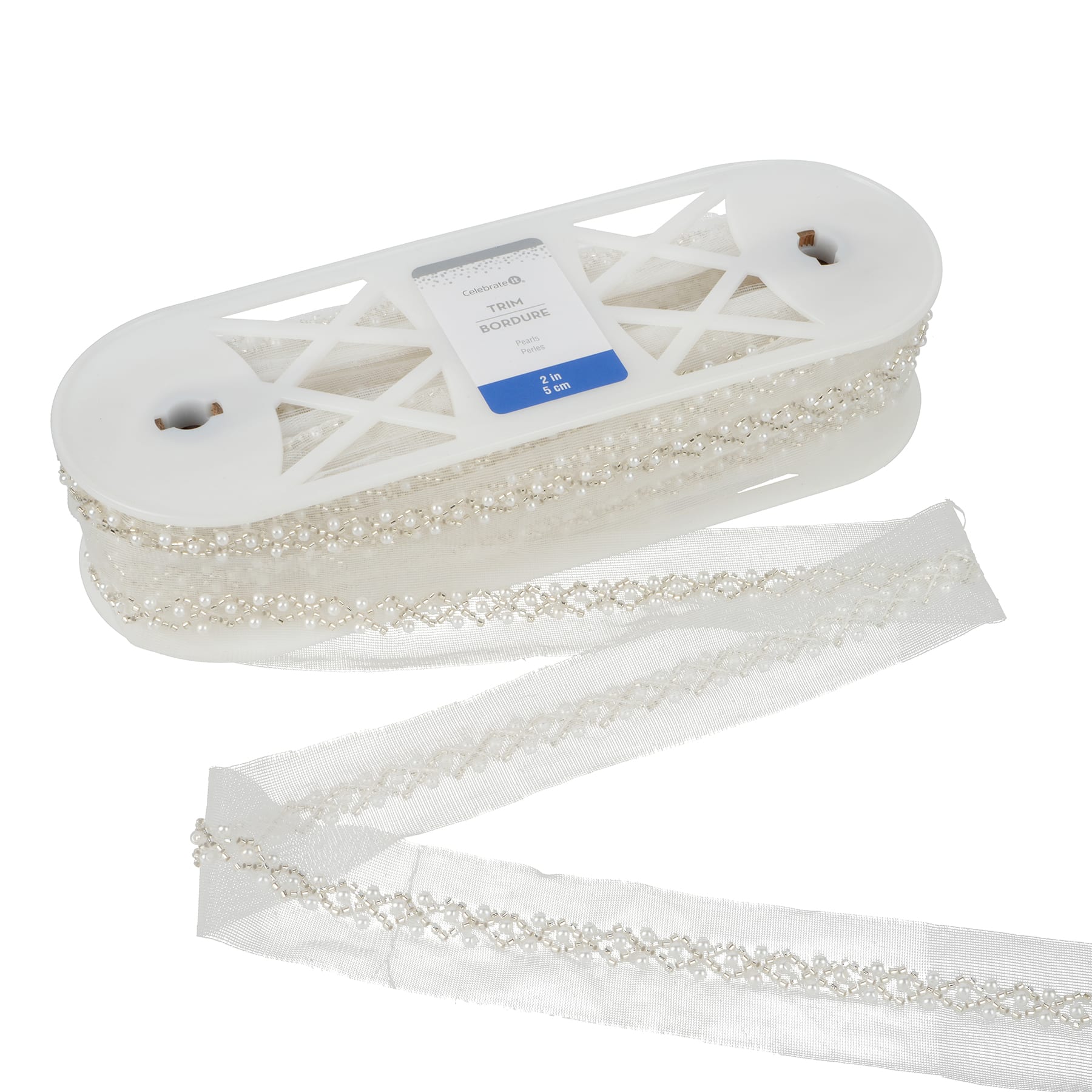 2&#x22; White Crisscross Pearls Sheer Ribbon by Celebrate It&#xAE;