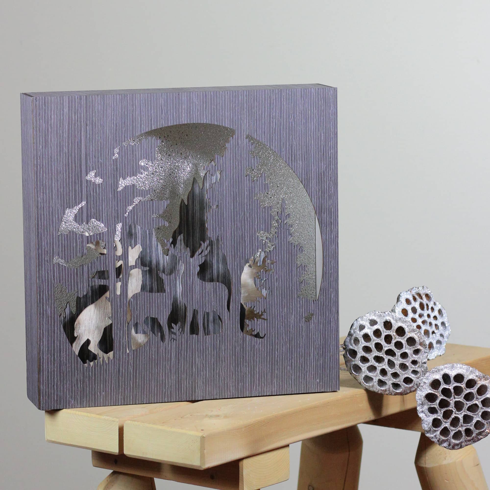 13.75" Glittered Winter Woodland Deer Christmas Shadow Box Table Décor