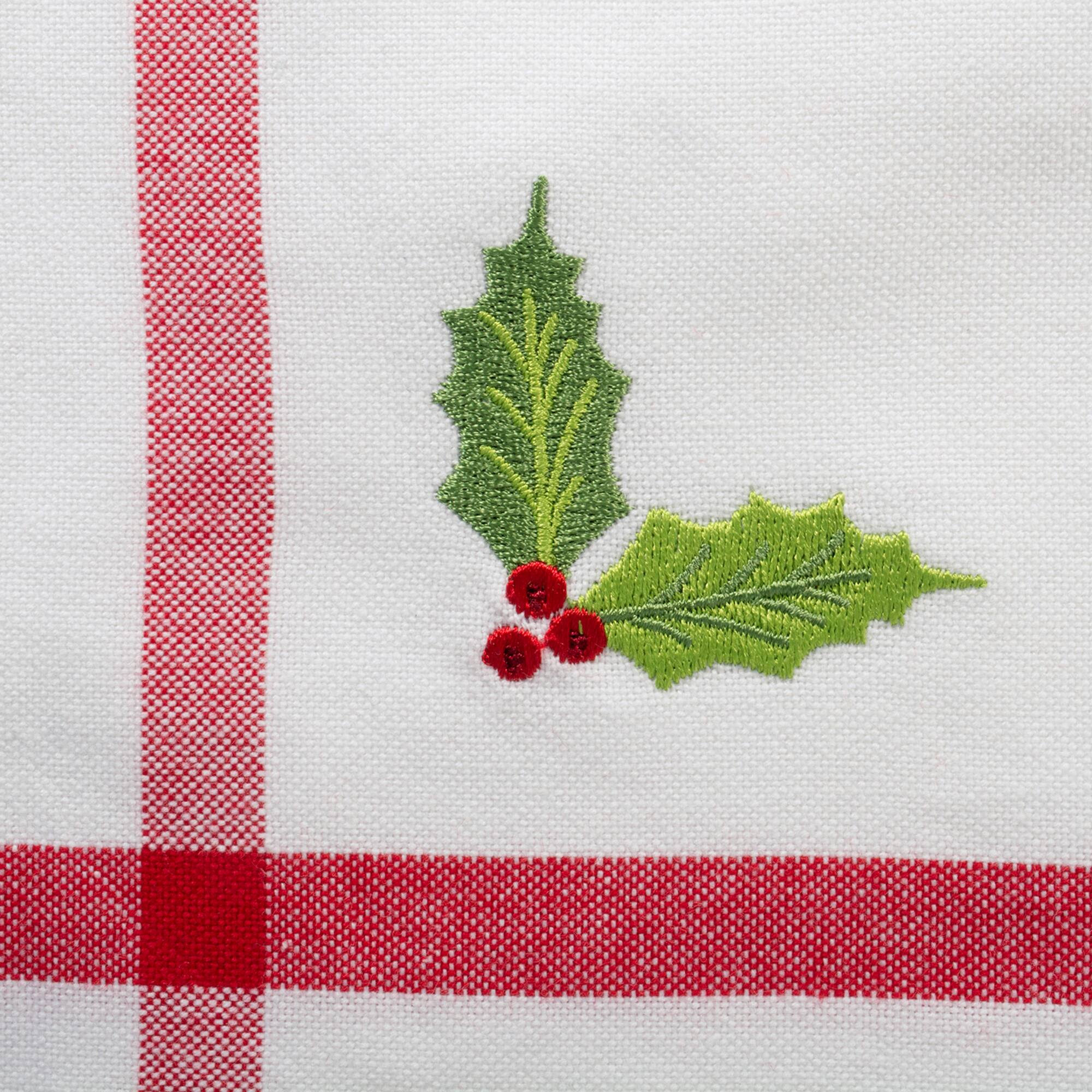 DII&#xAE; White Embroidered Holly Corner With Border Napkins, 6ct.