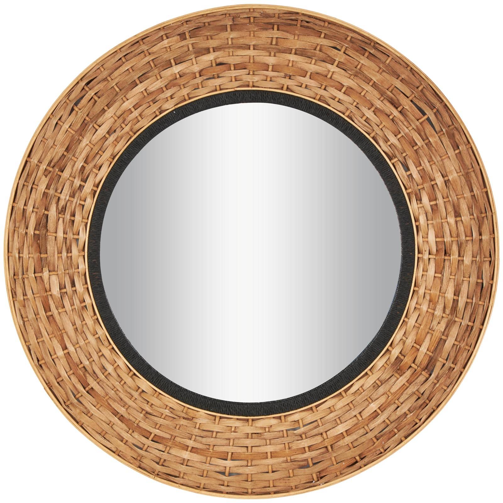 Brown Seagrass Handmade Wall Mirror with Black Inner Frame
