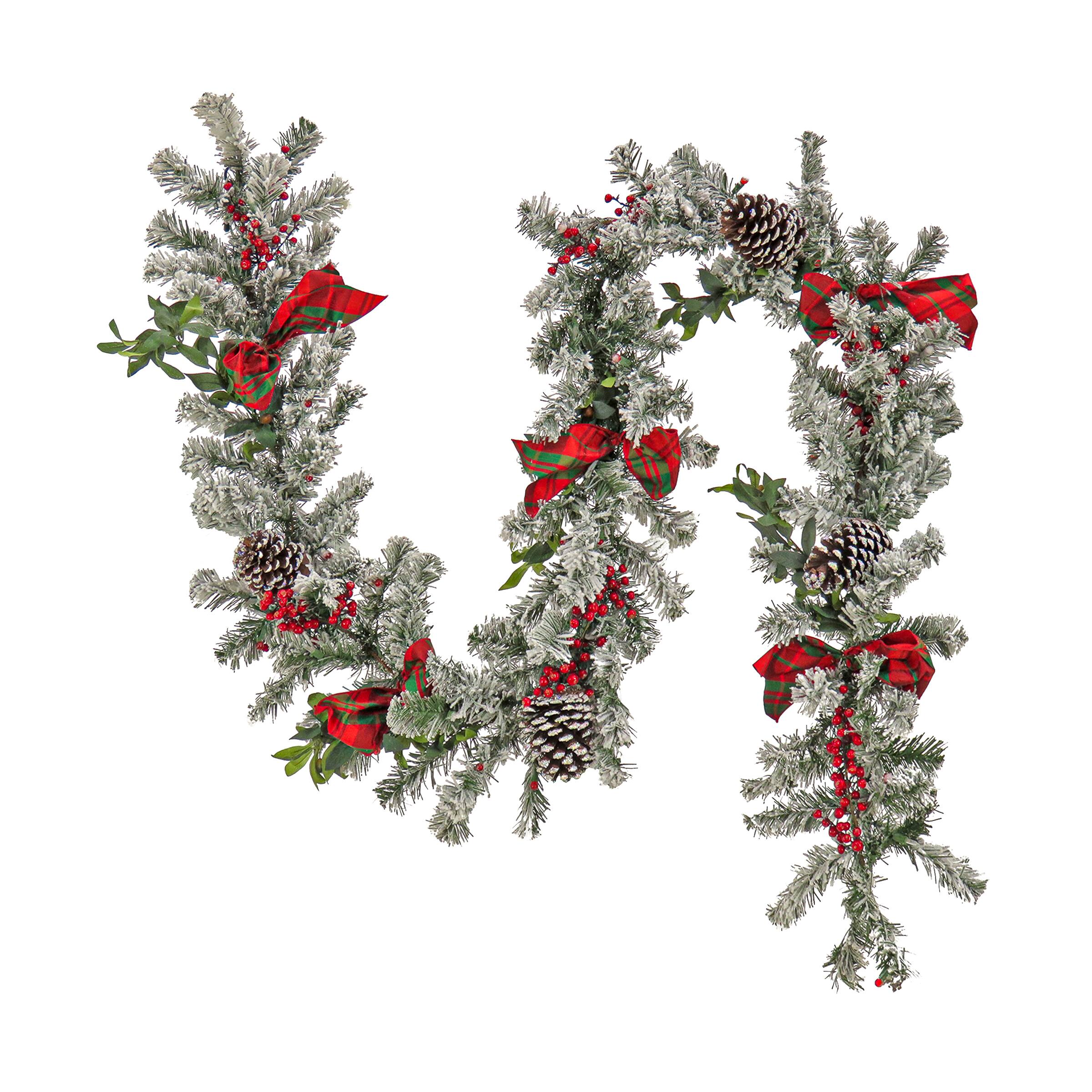 9ft. General Store Snowy Garland with LED Lights & Bows
