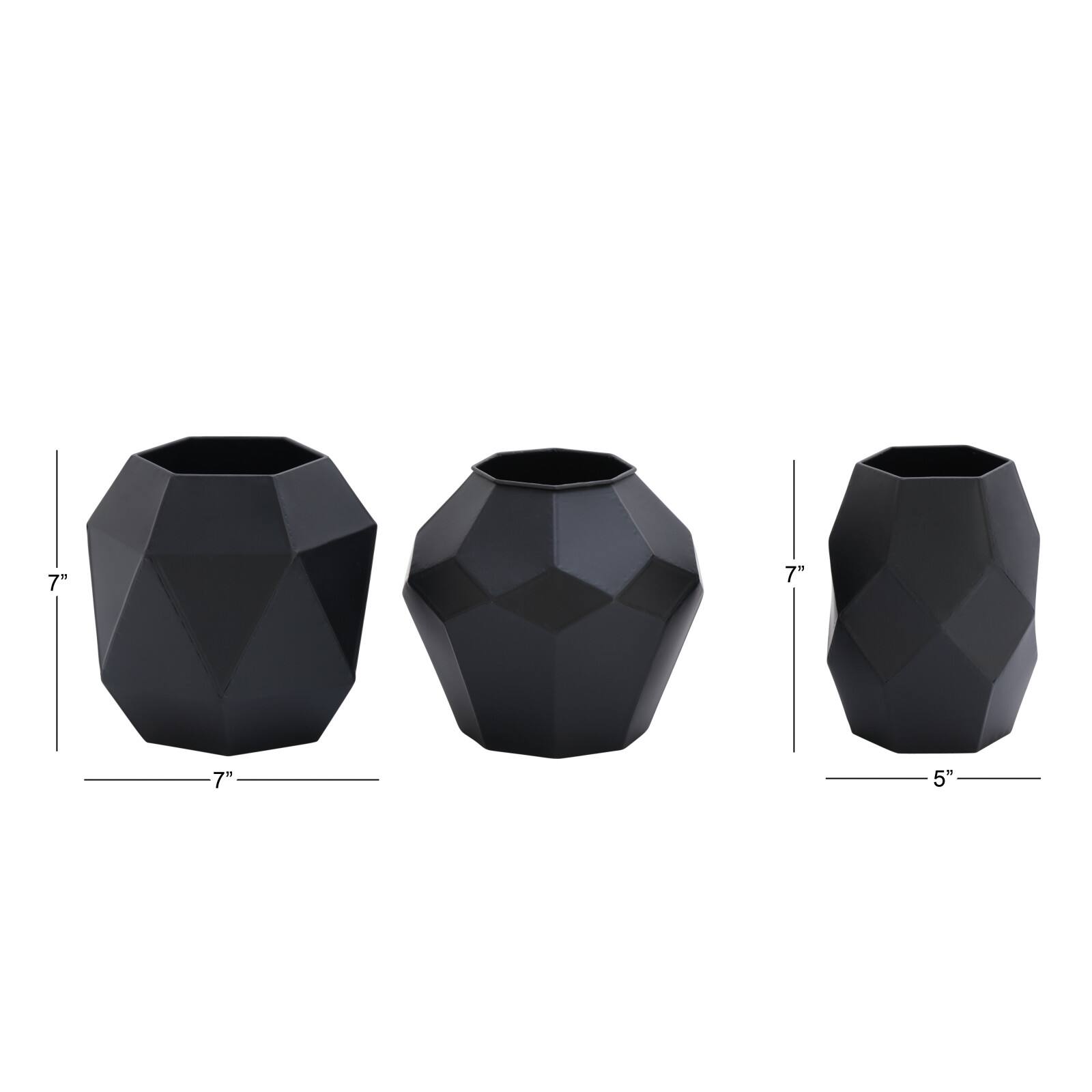 7&#x22; Black Metal Contemporary Vase Set