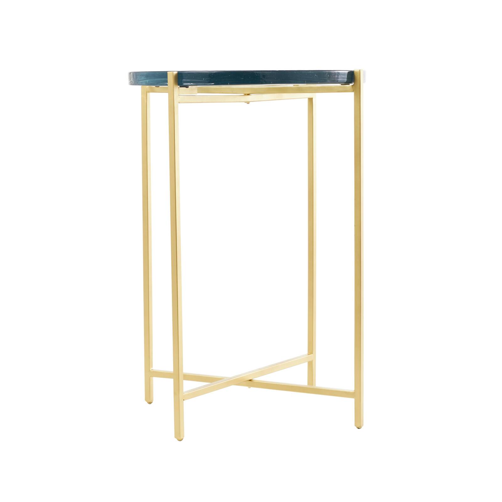 24&#x22; Metal X-Shaped Accent Table with Textured Glass Tabletop