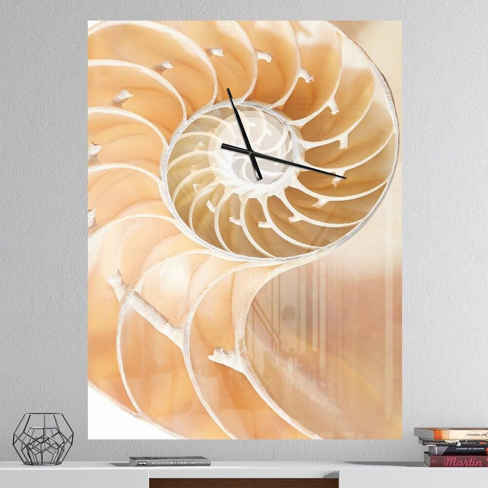 Designart Brown Nautilus Shell Pattern Wall Clock