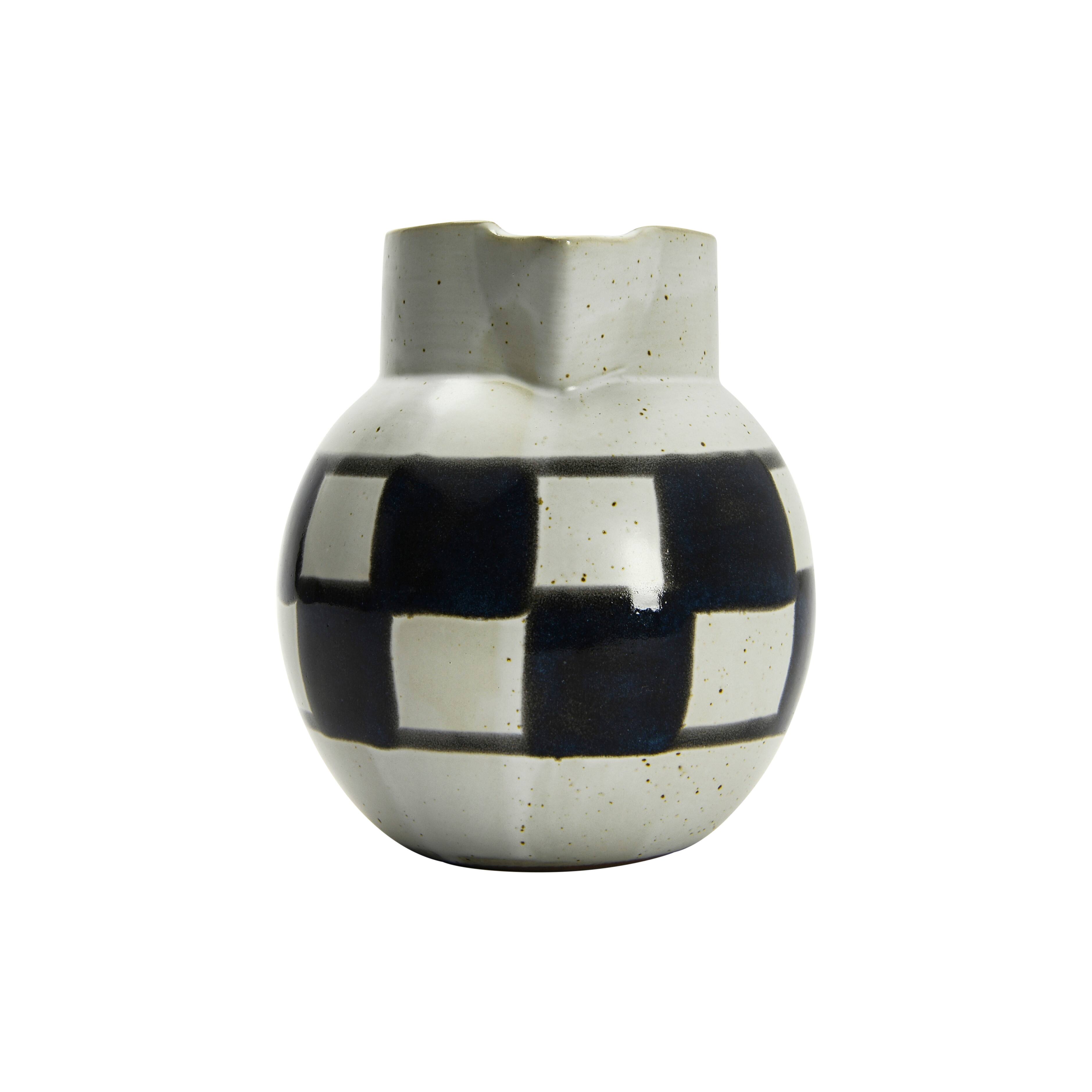 Hello Honey® Ivory & Black Painted Checker Farmhouse Stoneware Pitcher