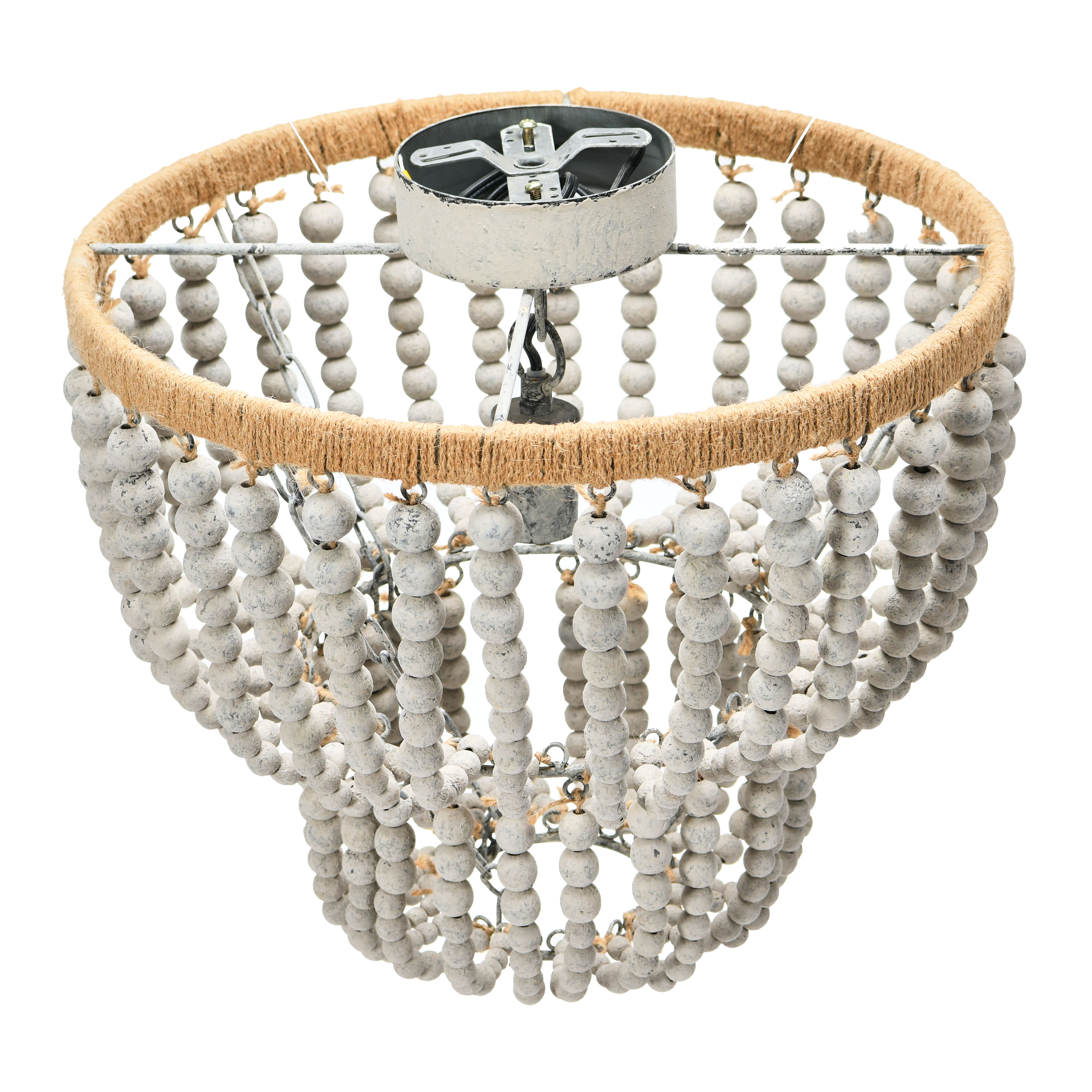 Gray Wood Bead &#x26; Metal Semi-Flush Light