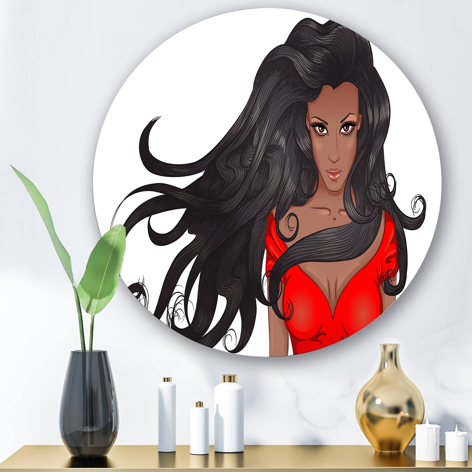 Designart - Portrait of African American Woman XIV - Modern Metal Circle Wall Art