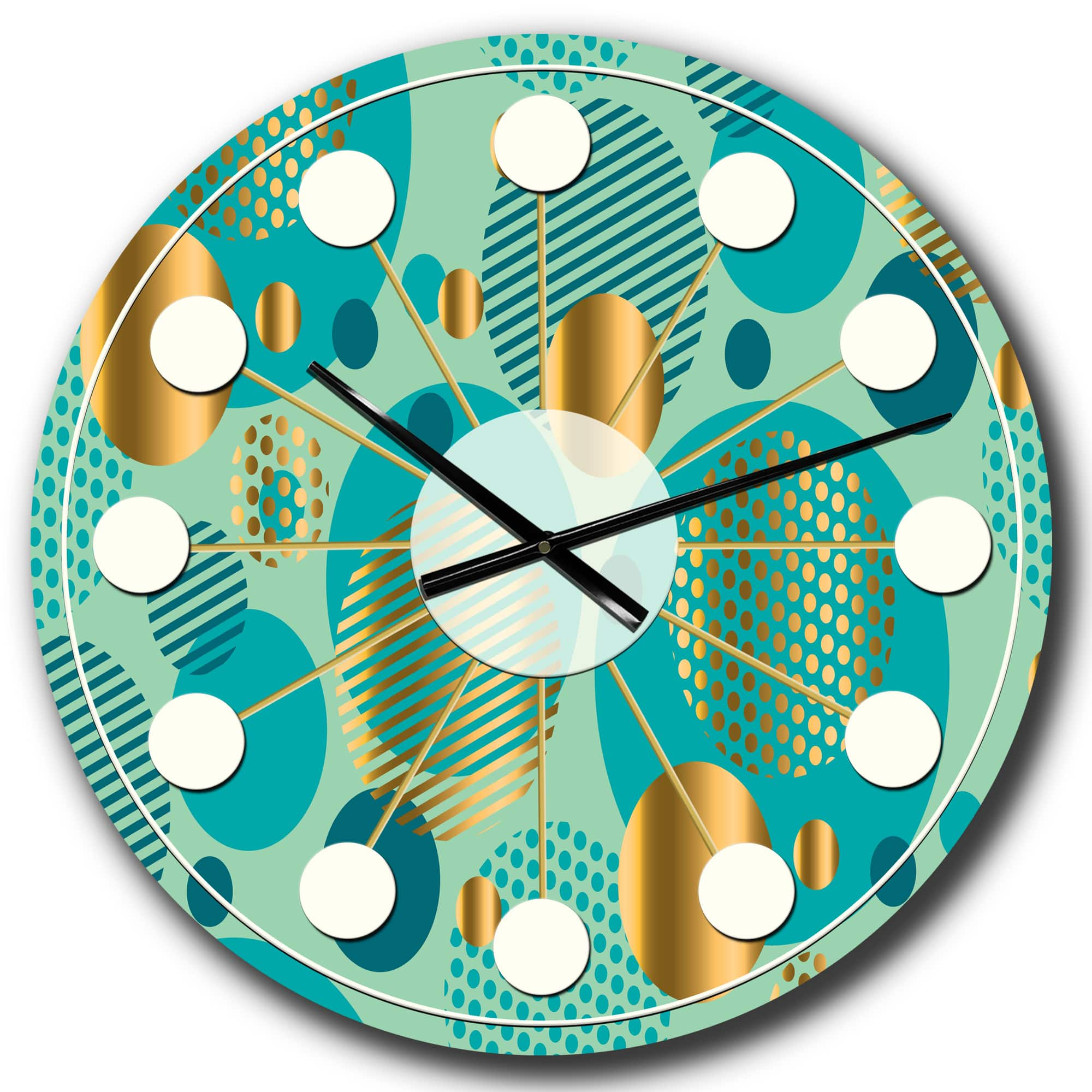 Designart &#x27;Gold And Blue Dynamics Ii Mid-Century Modern Wall Clock