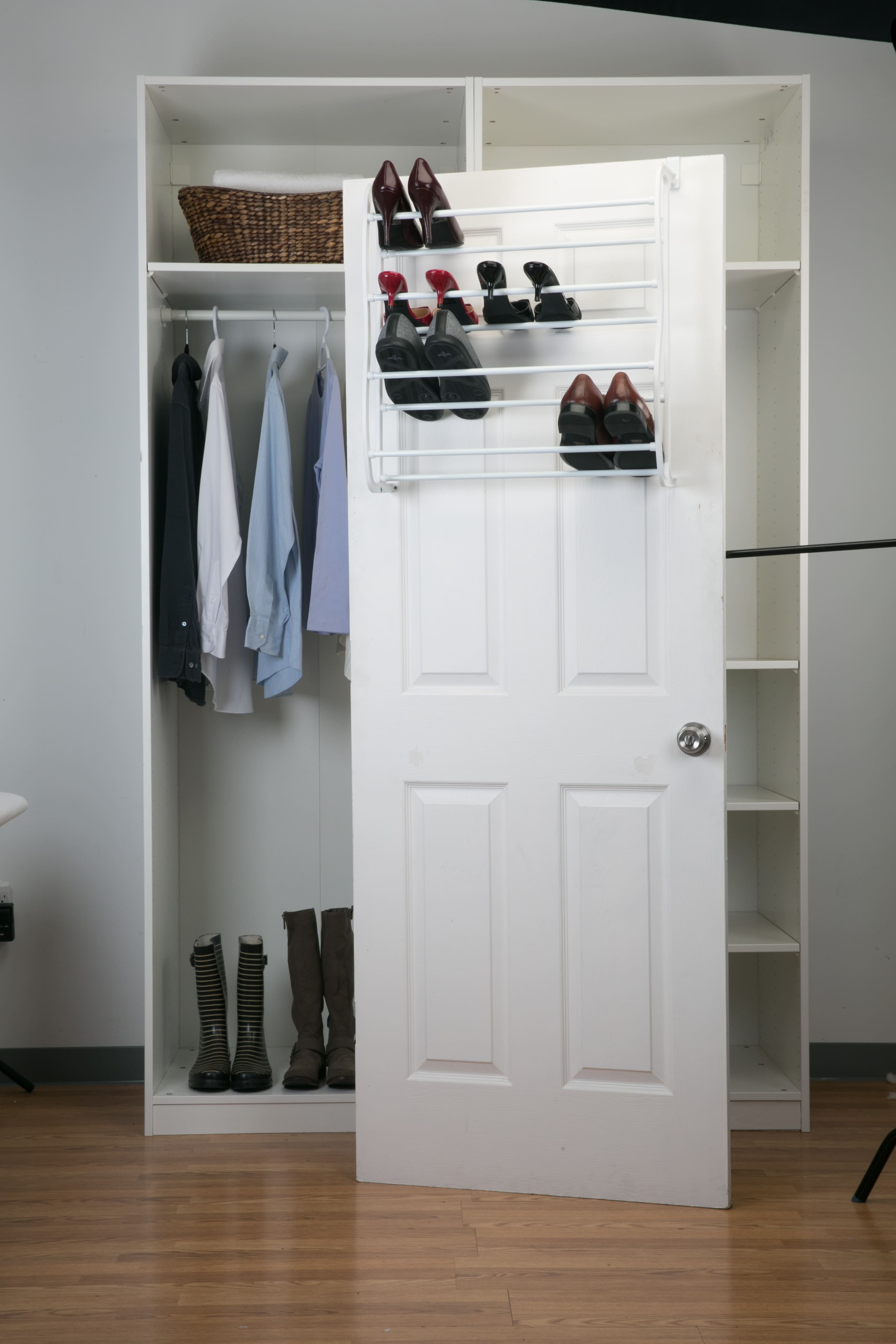 Simplify 36 Pair Adjustable Over The Door Shoe Rack - White
