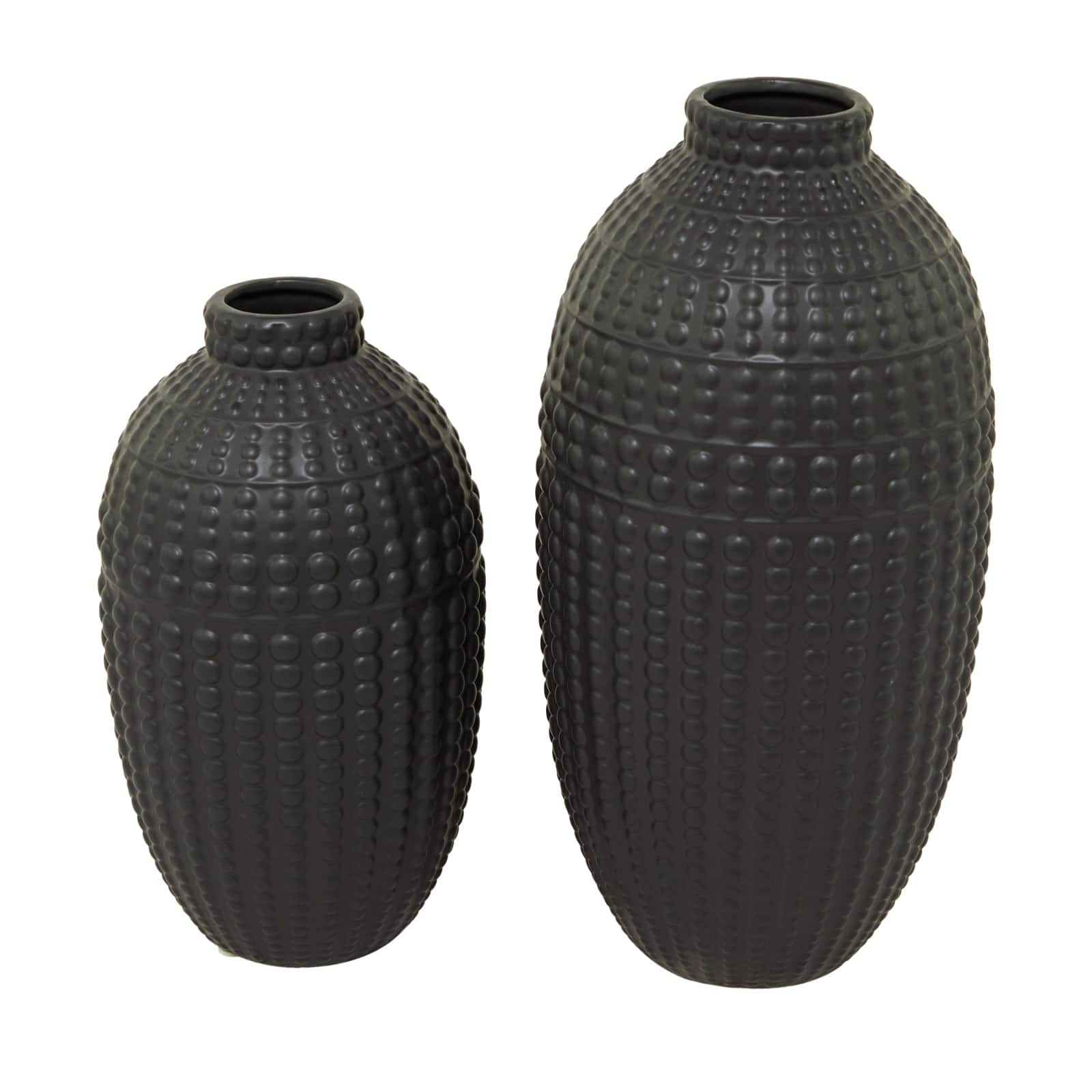 Set of 2" Black Stoneware Contemporary Vase 16", 12"