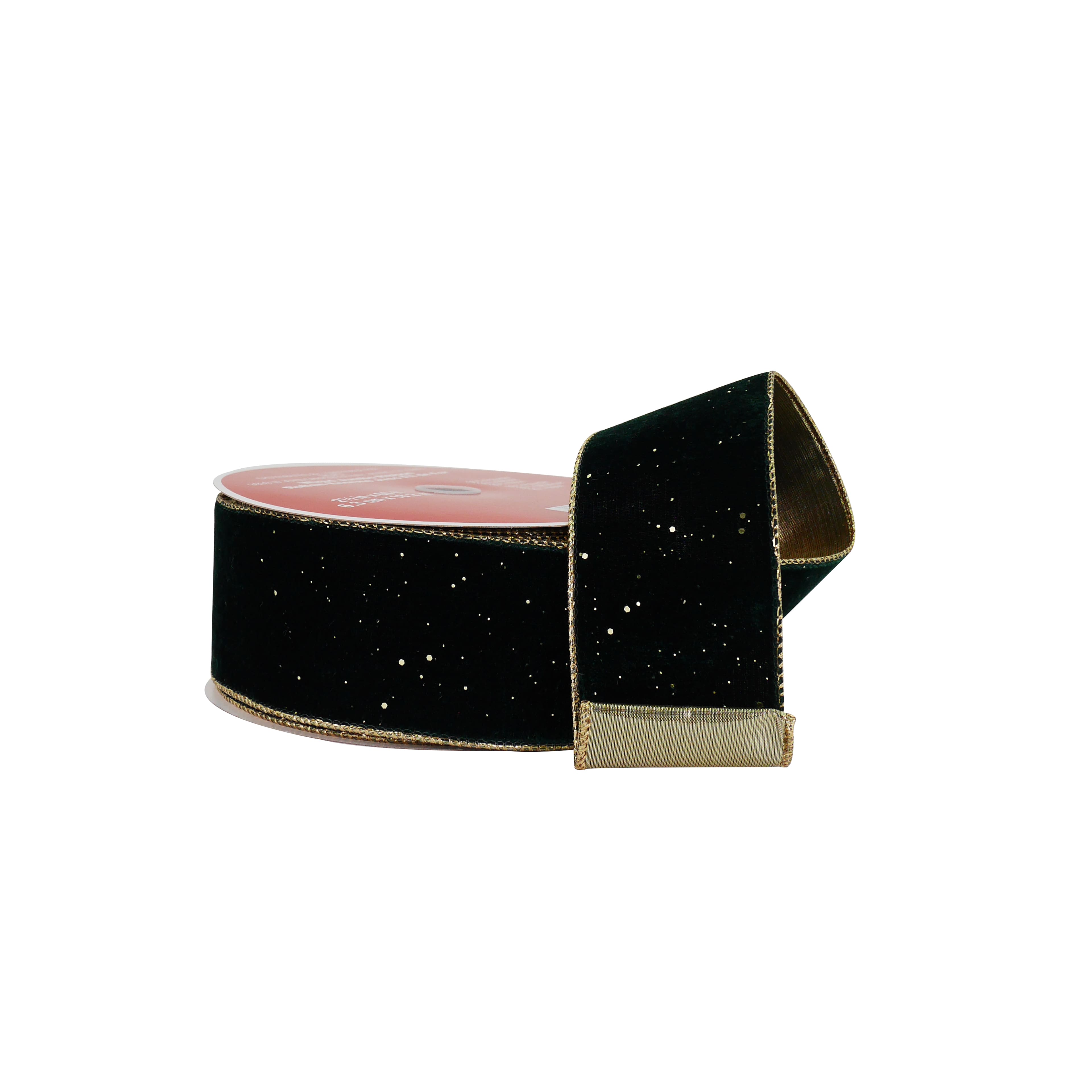 2.5&#x22; x 60ft. Green Velvet with Gold Back Wired Jumbo Ribbon by Celebrate It&#xAE;