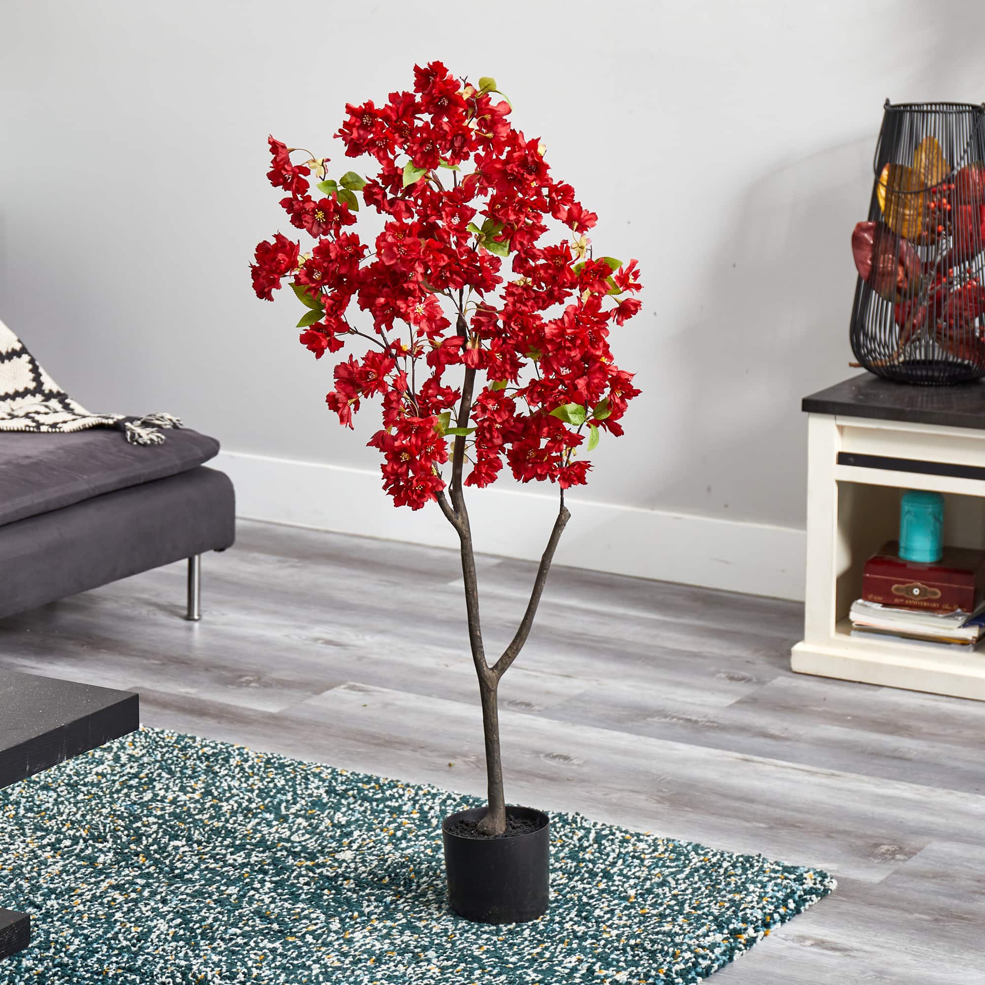 4ft. Potted Red Cherry Blossom Artificial Tree