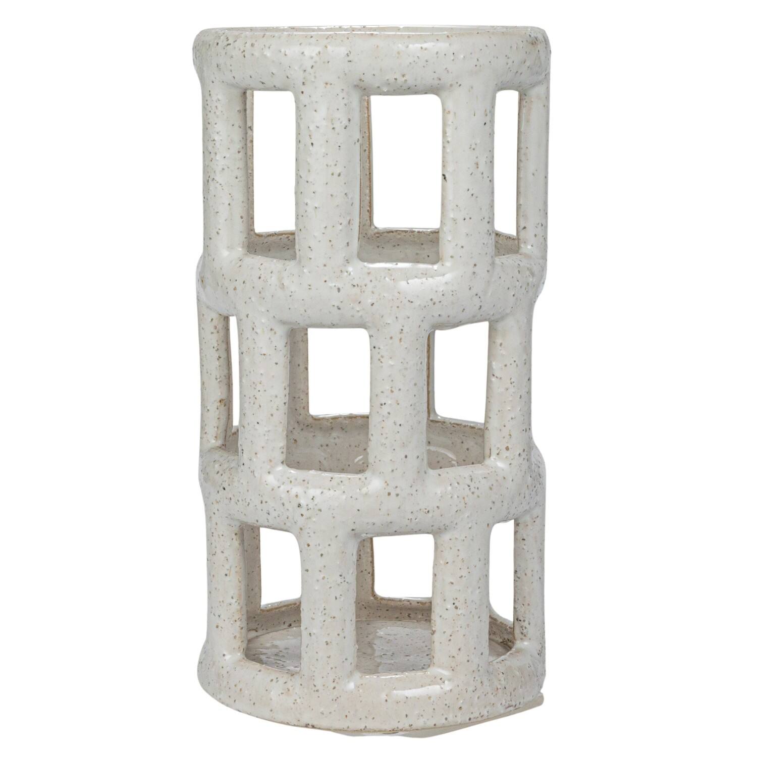 Hello Honey® 12" White Cut-Out Decorative Stoneware Lantern Candle Holder