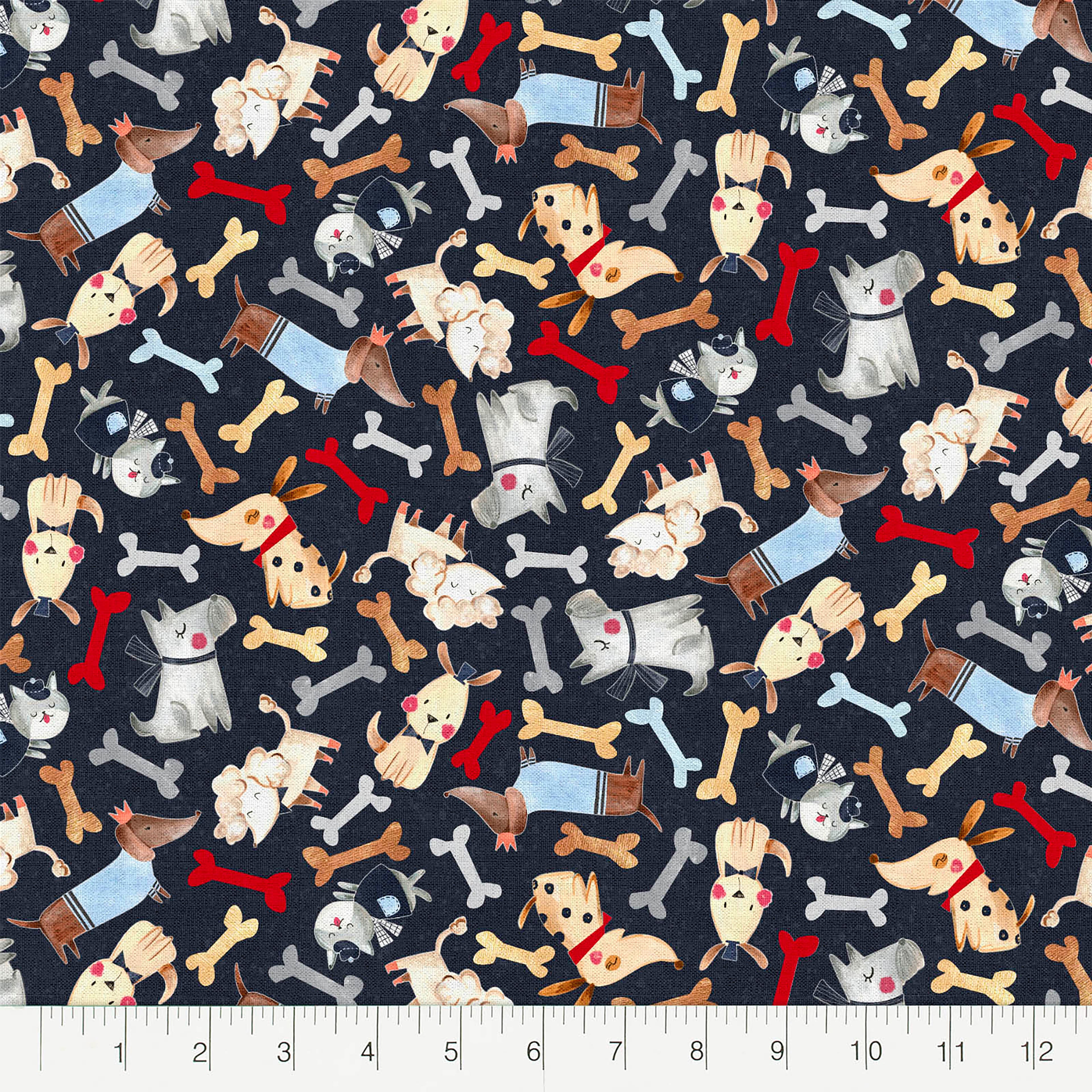 Fabric Editions Navy Playful Pups Cotton Fabric