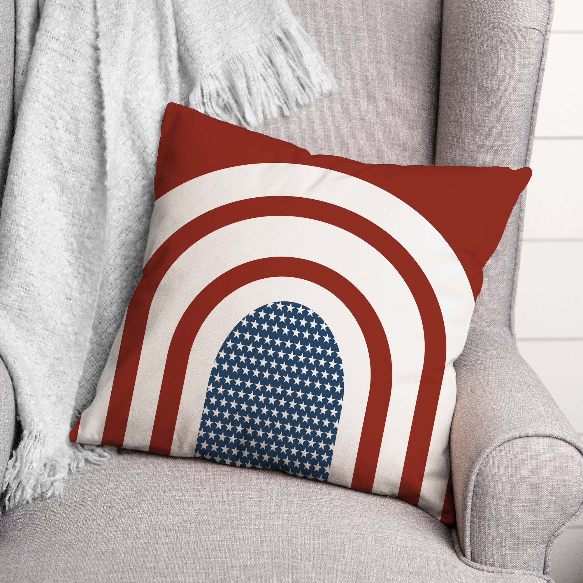Red Arched Stripes & Stars Throw Pillow