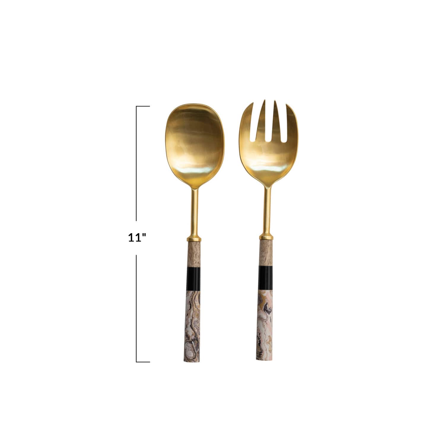 Hello Honey® 11" Stainless Steel Salad Servers with Marbled & Mango Wood Handles
