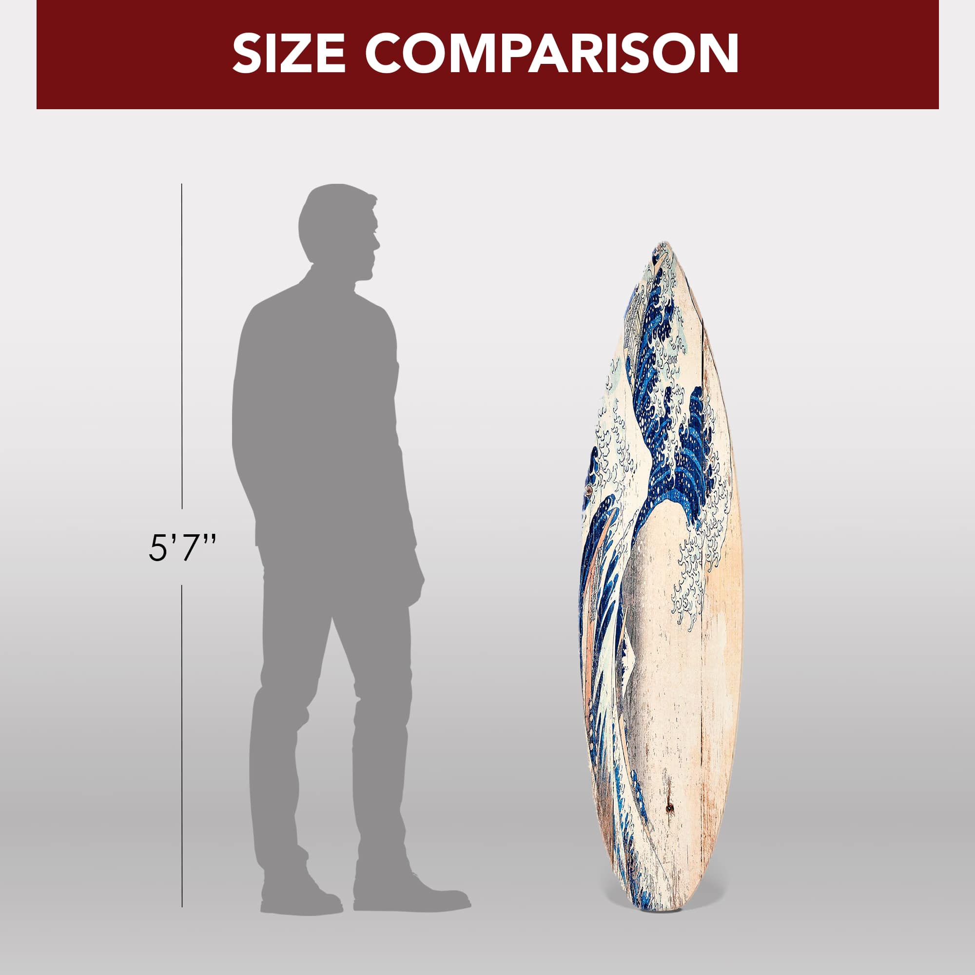 The Great Wave off Kanagawa Wood Surfboard Plaque Wall Sign - 60&#x22;x15&#x22;