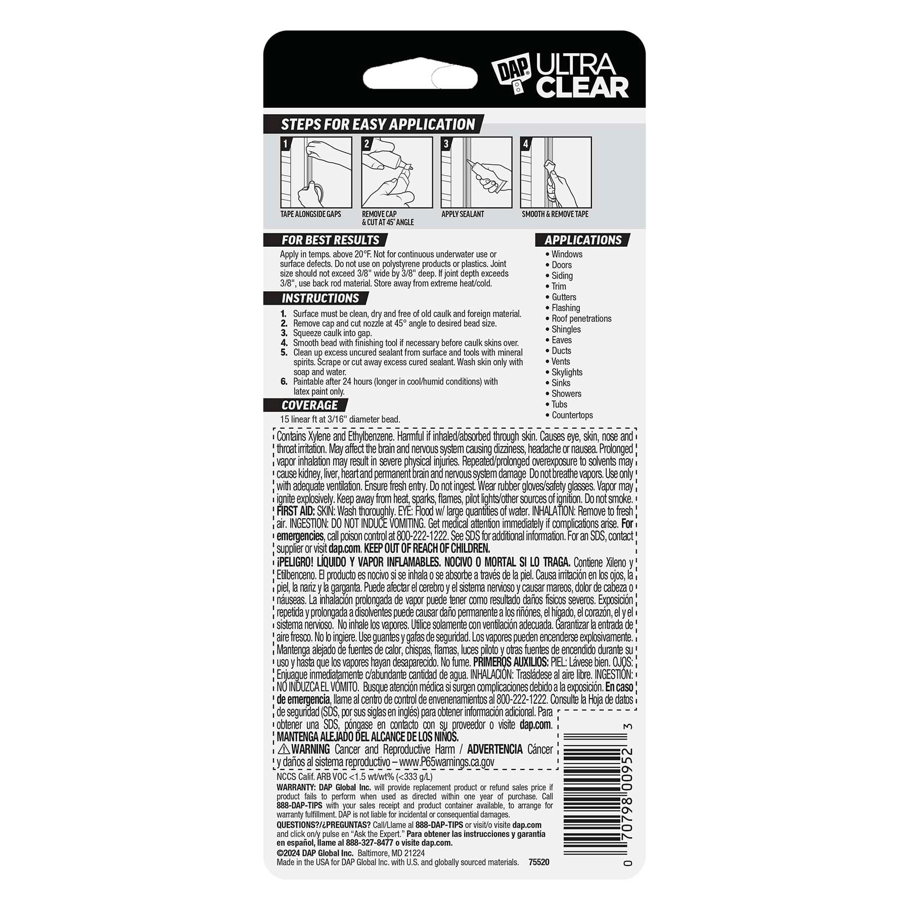 DAP® 2.75oz. Ultra Clear Flexible All-Purpose Waterproof Sealant