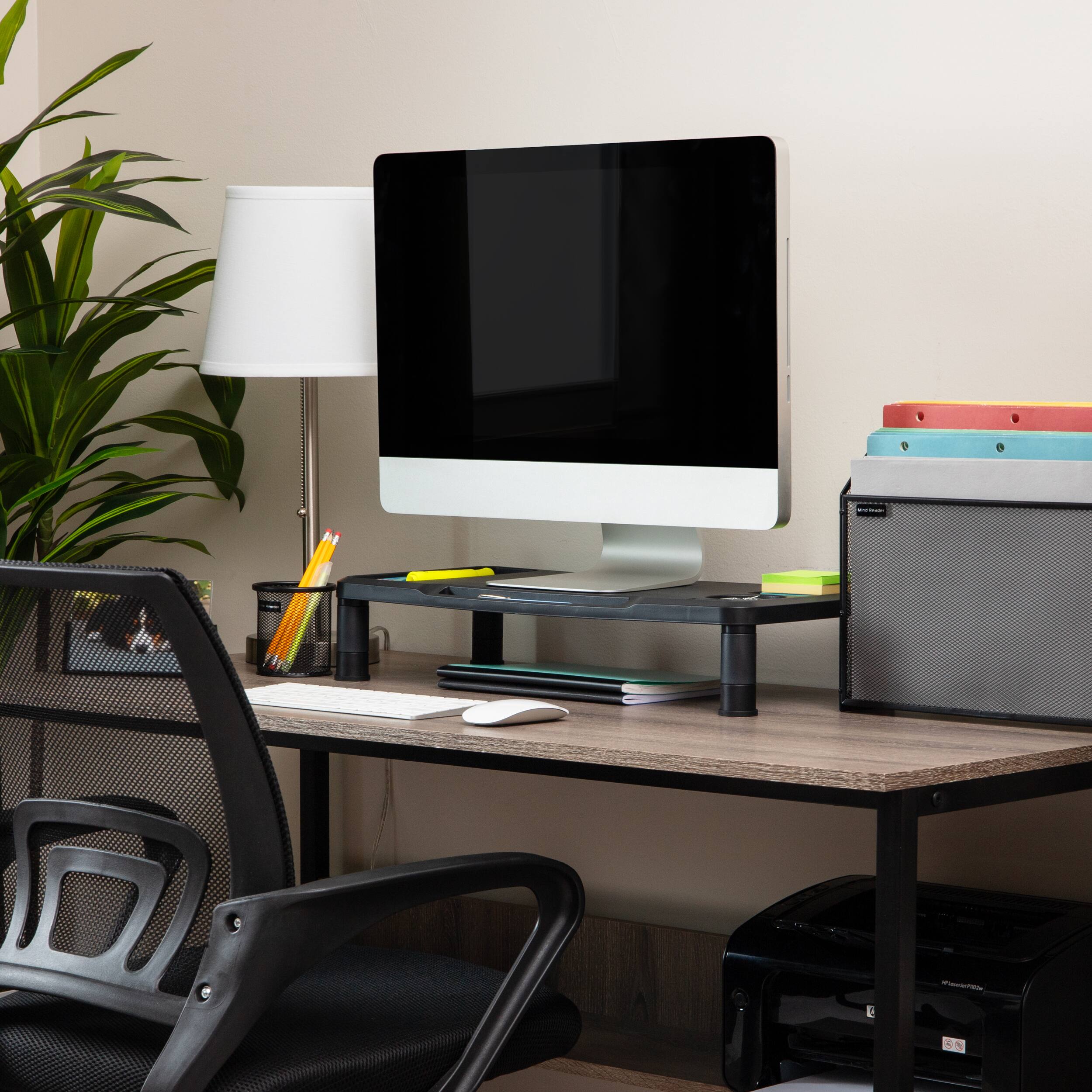 Mind Reader Monitor Stand, Laptop Riser, Desktop Organizer, Office, Plastic, Set of 2, Black